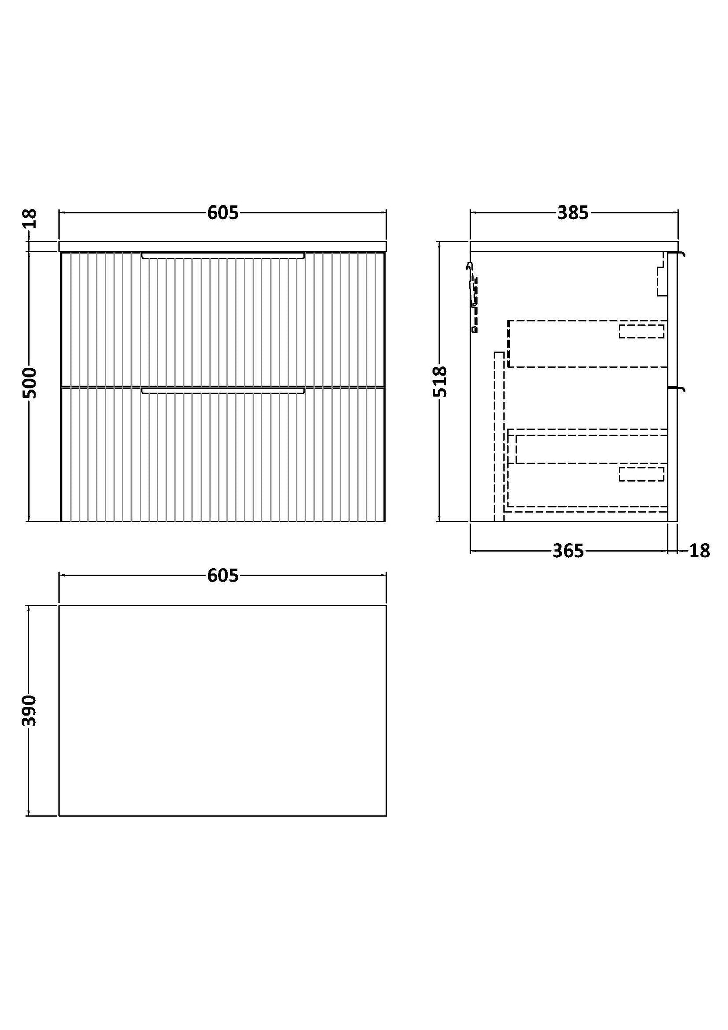 Hudson Reed Fluted 600mm Wall Hung 2-Drawer Vanity Unit With Worktop