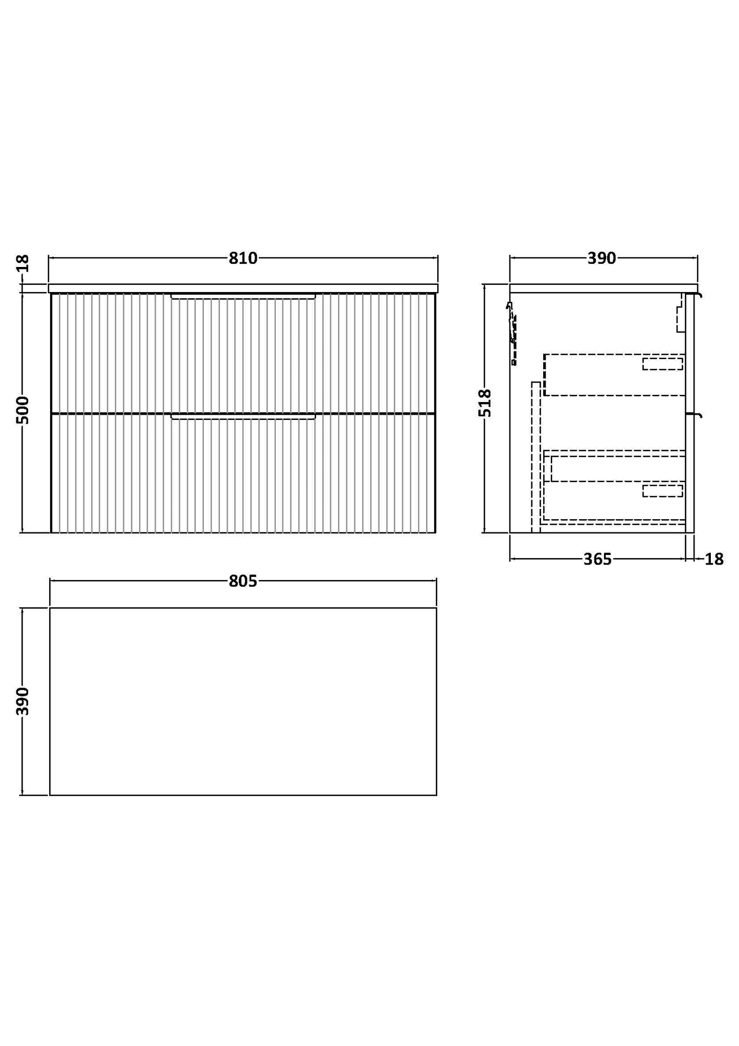 Hudson Reed Fluted 800mm Soft Black Wall Hung 2-Drawer Vanity and Worktop