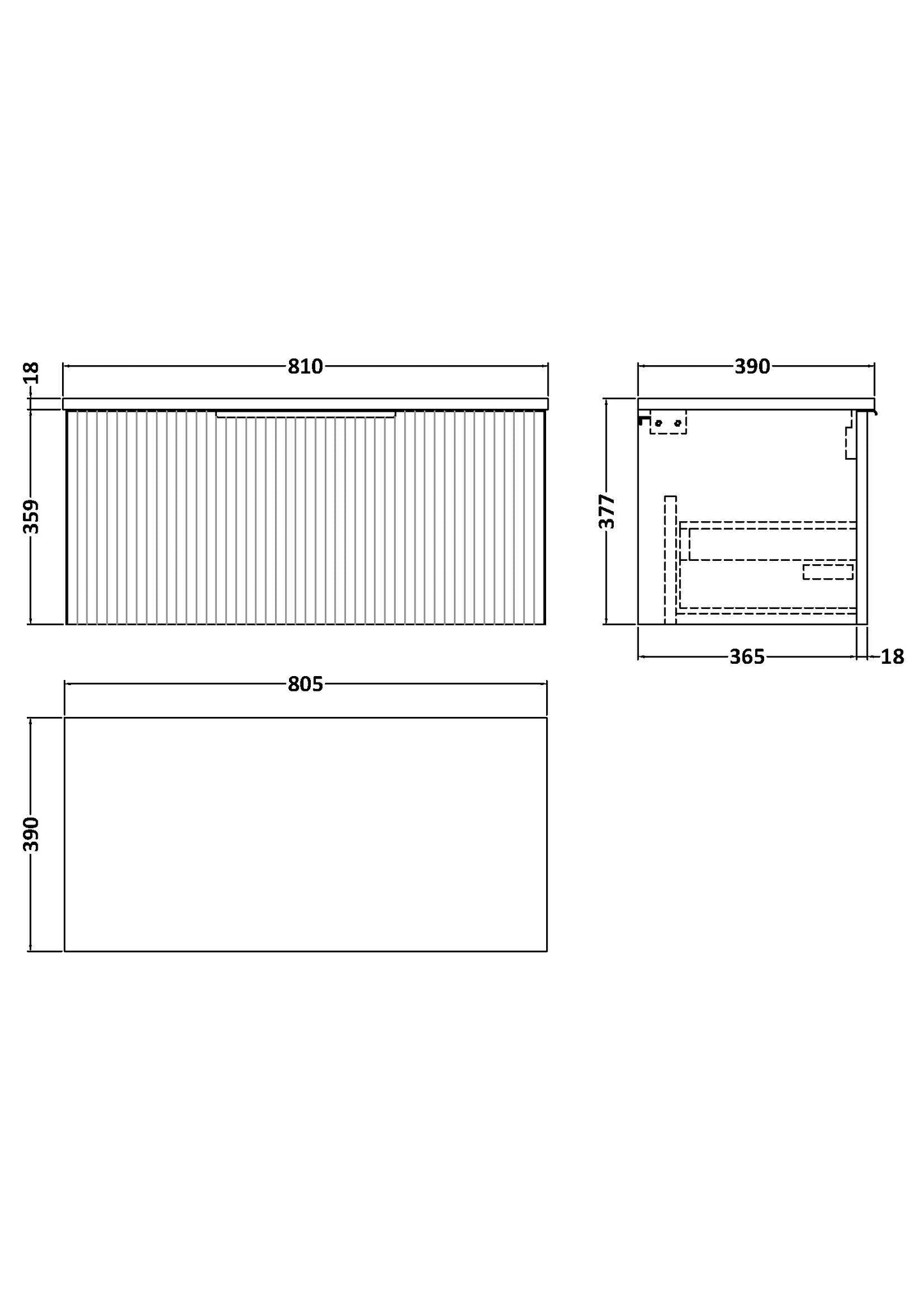 Hudson Reed Fluted 800mm Soft Black Wall Hung Single Drawer Vanity With Worktop