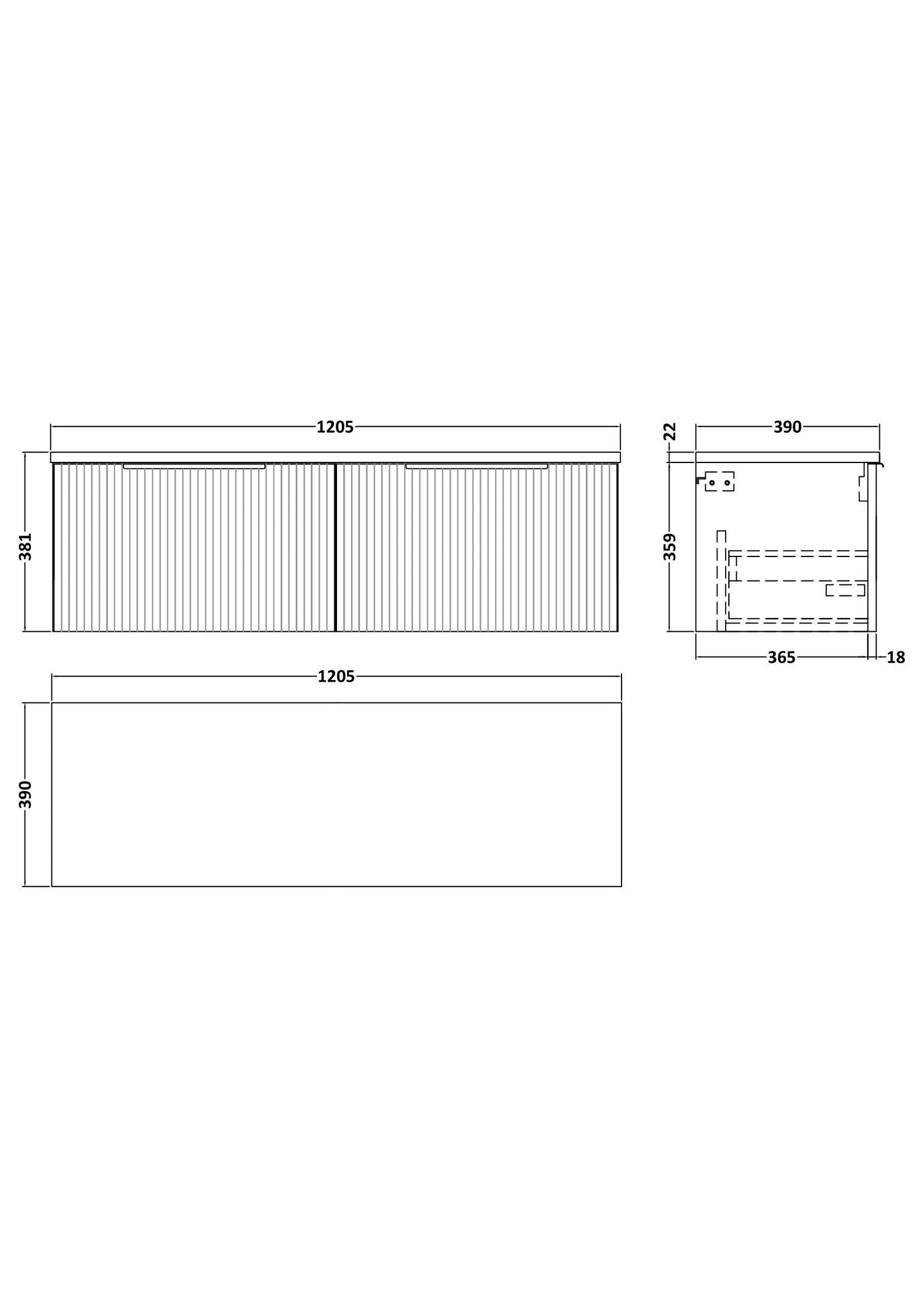 Hudson Reed Fluted 1200mm Wall Hung 2-Drawer Vanity Unit With Laminate Worktop