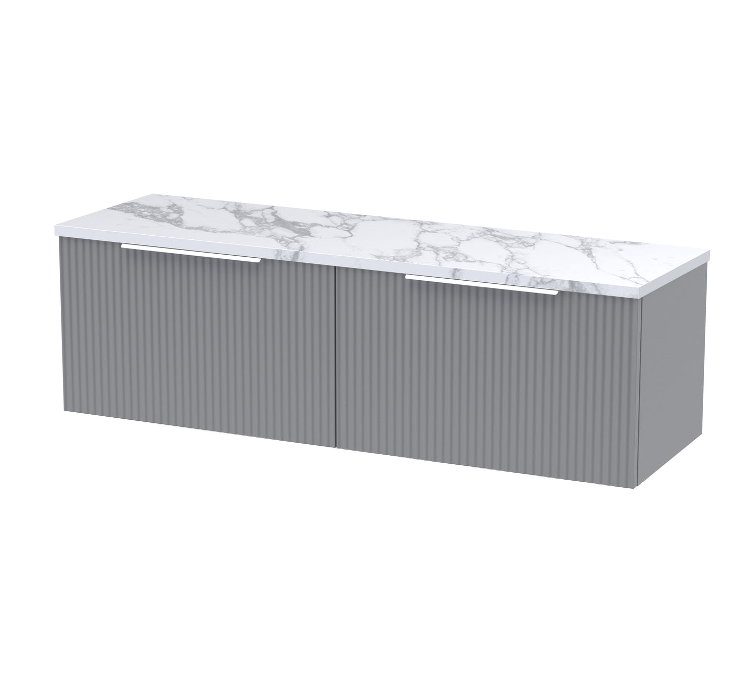 Hudson Reed Fluted 1200mm Wall Hung 2-Drawer Satin Grey Vanity Unit With Laminate Worktop