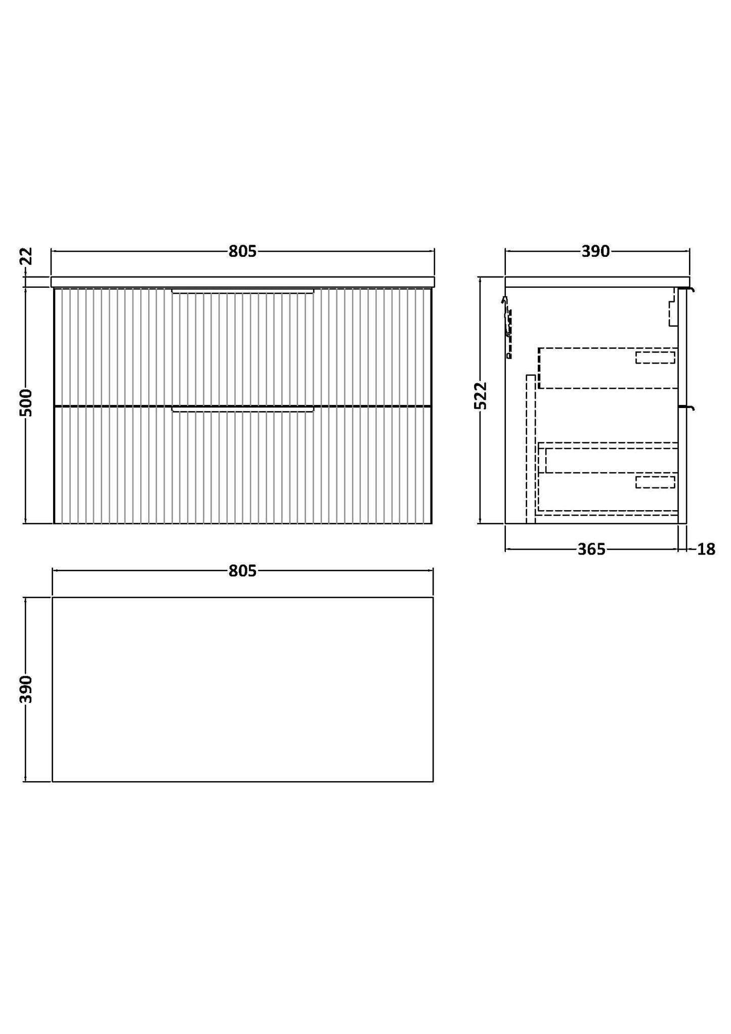 Hudson Reed Fluted 800mm Wall Hung 2-Drawer Satin Grey Vanity Unit With Laminate Worktop