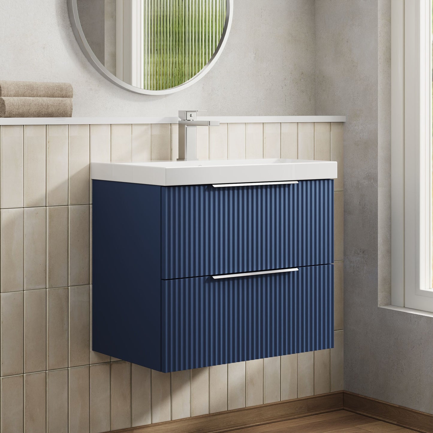 Hudson Reed Fluted 600mm Wall Hung 2-Drawer Vanity Unit With Basin