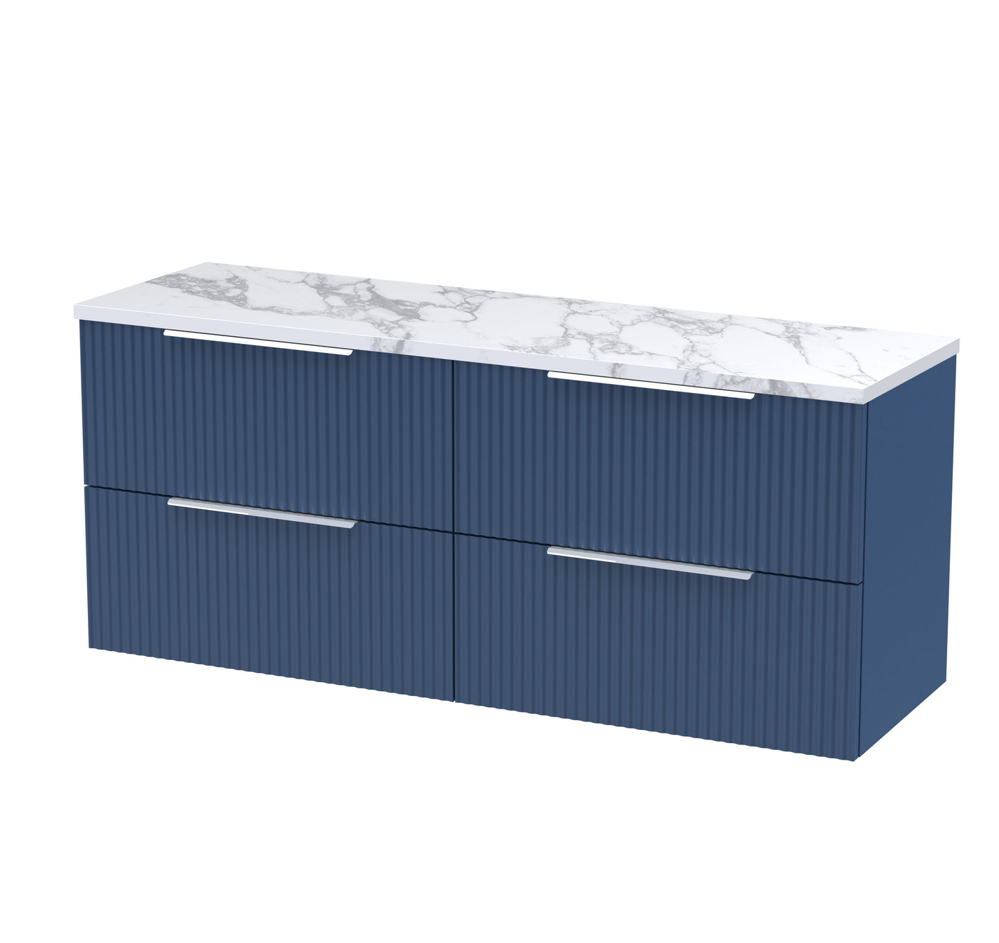 Hudson Reed Fluted 1200mm Satin Blue Wall Hung 4-Drawer Vanity Unit With Laminate Worktop