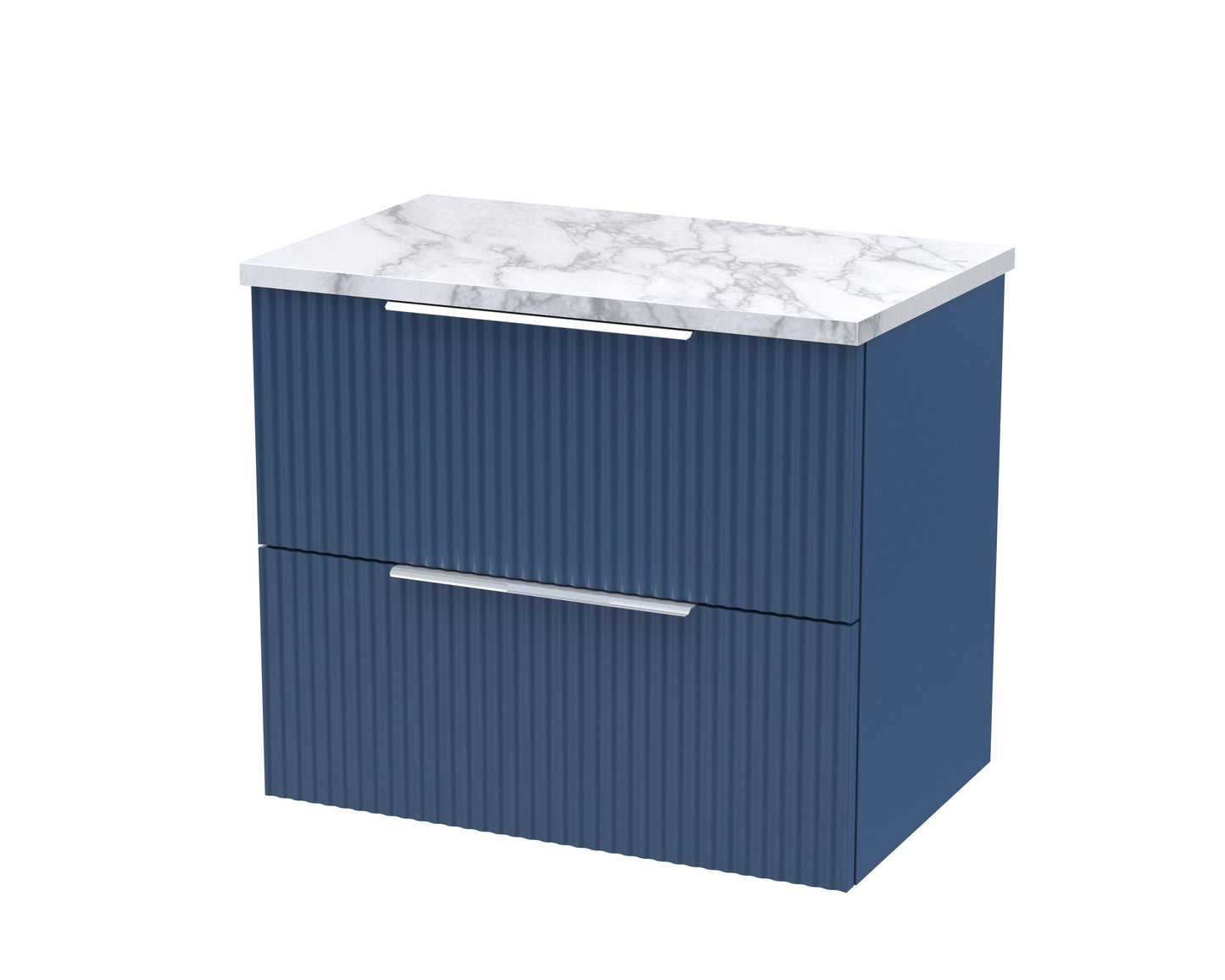 Hudson Reed Fluted 600mm Satin Blue Wall Hung 2-Drawer Vanity Unit With Laminate Worktop