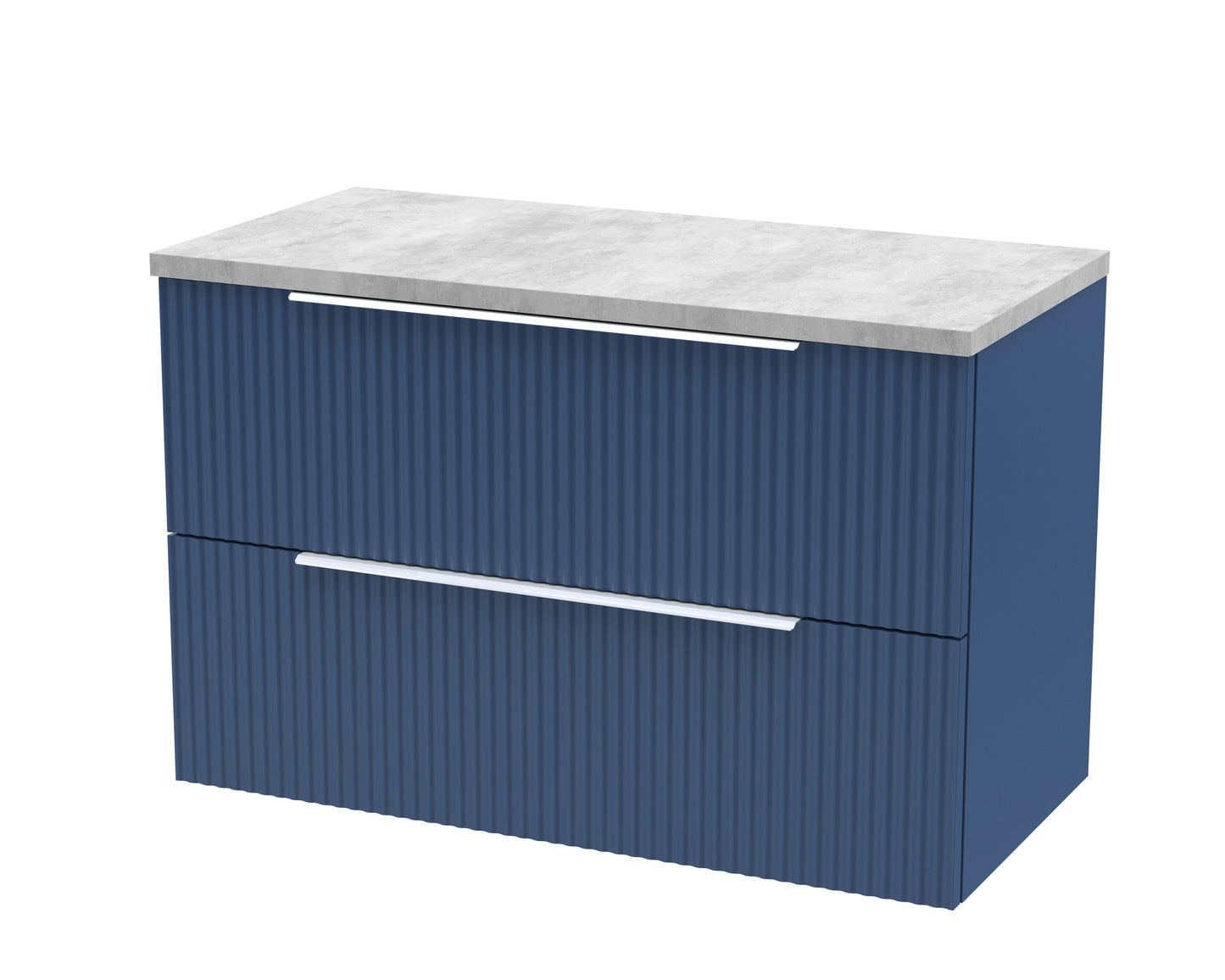 Hudson Reed Fluted 800mm Satin Blue Wall Hung 2-Drawer Vanity Unit With Laminate Top