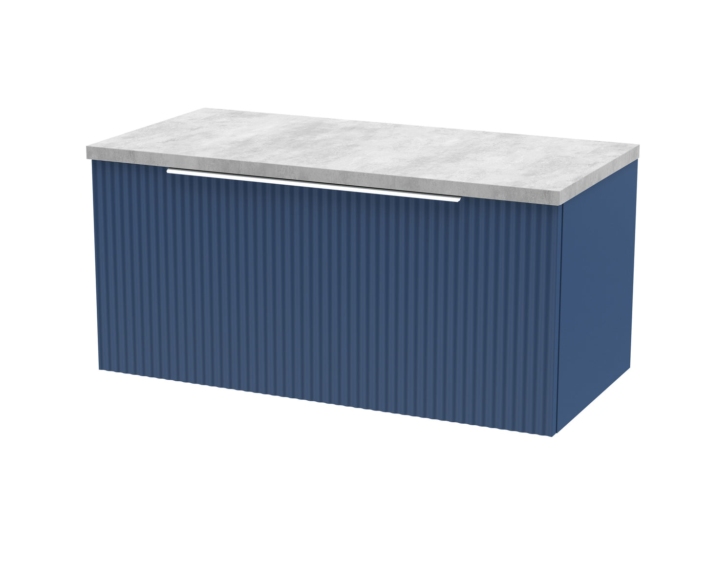 Hudson Reed Fluted 800mm Satin Blue Wall Hung Single Drawer Vanity Unit With Laminate Top