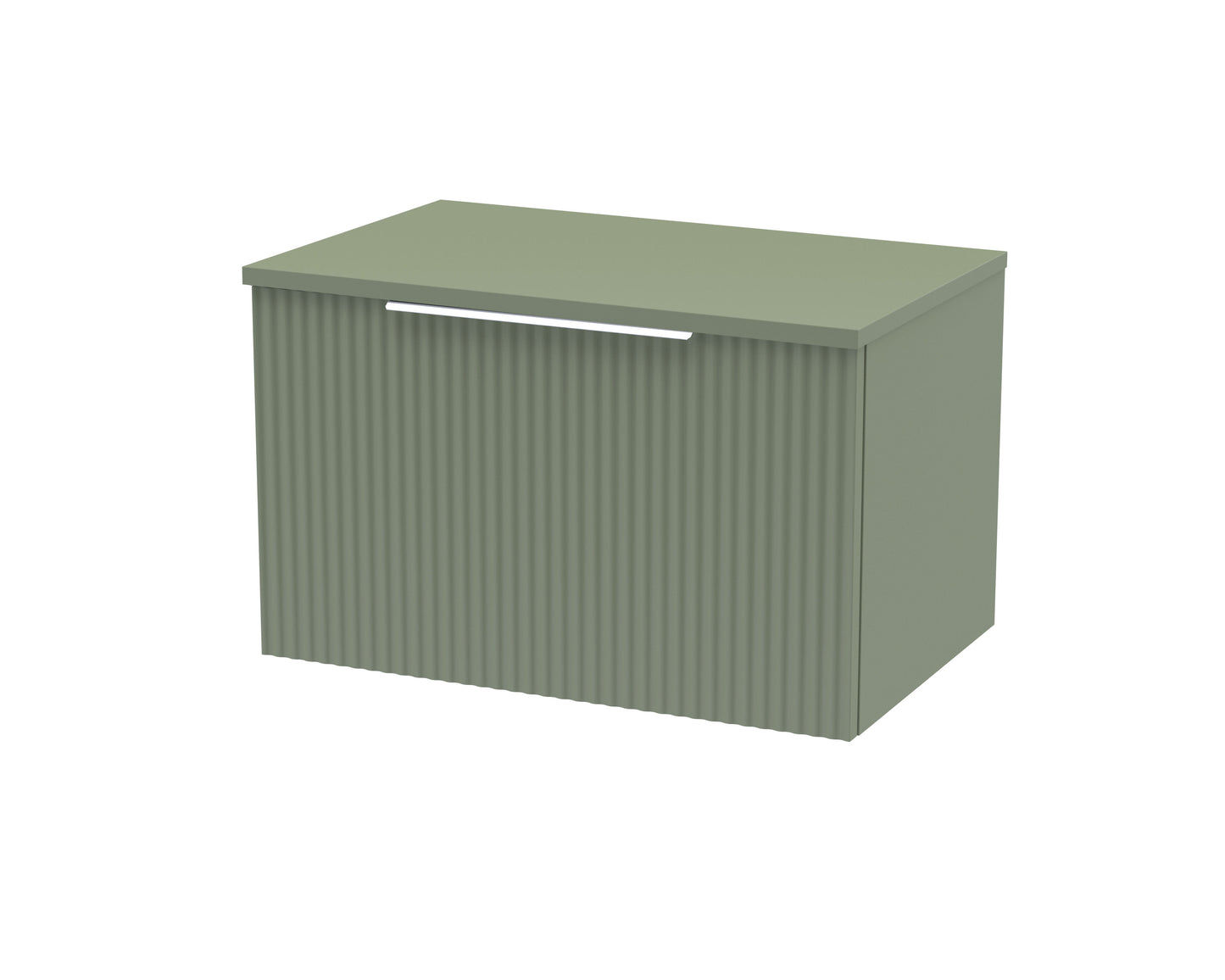 Hudson Reed Fluted 600mm Satin Green Wall Hung Single Drawer Vanity Unit with Worktop