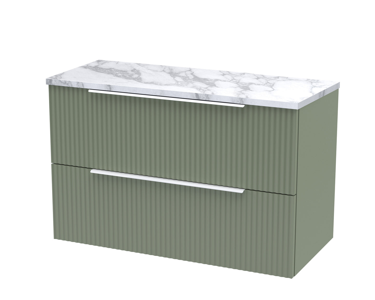 Hudson Reed Fluted 800mm Satin Green Wall Hung 2-Drawer Vanity With Laminate Worktop