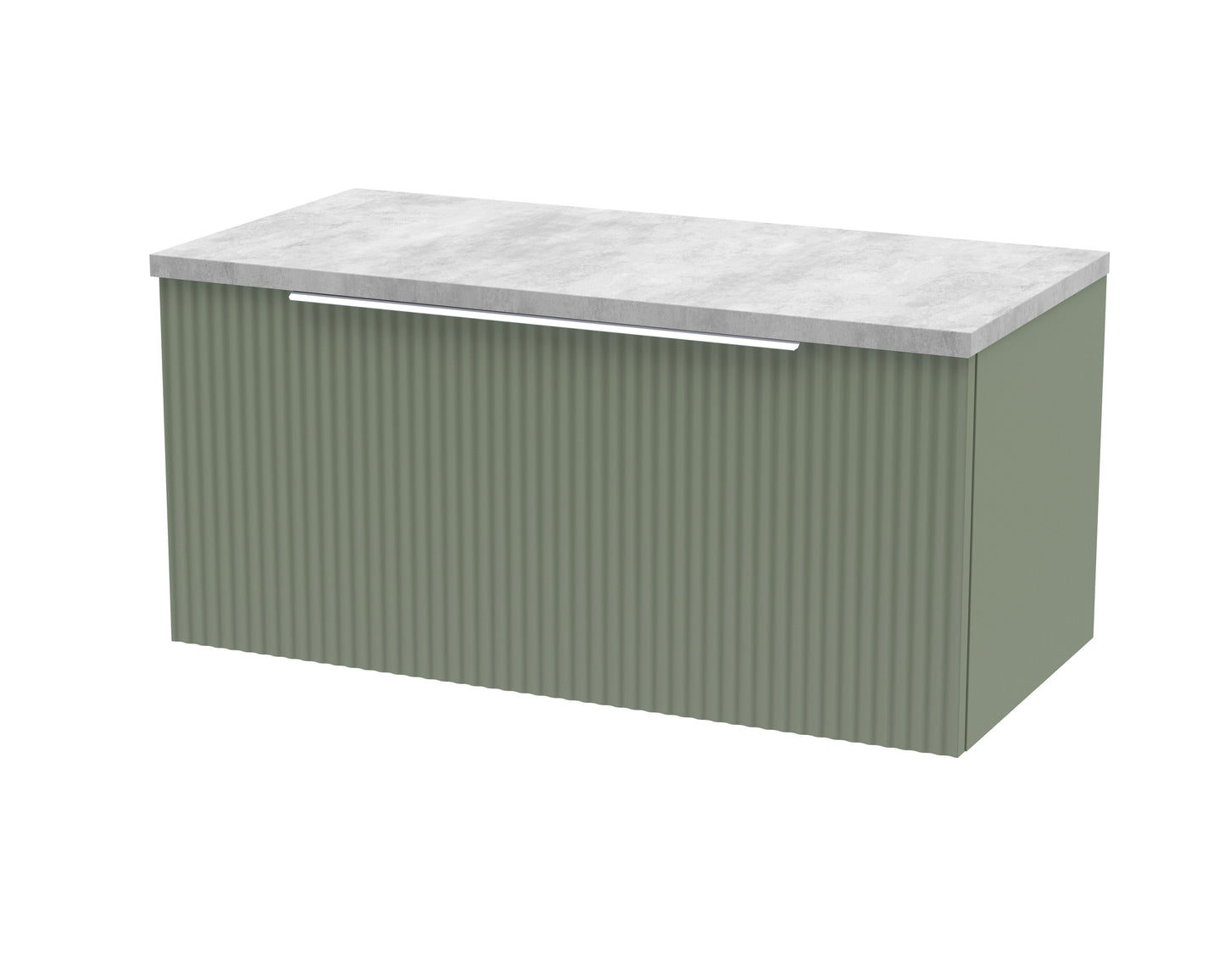 Hudson Reed Fluted 800mm Satin Green Wall Hung Single Drawer Vanity Unit With Laminate Worktop