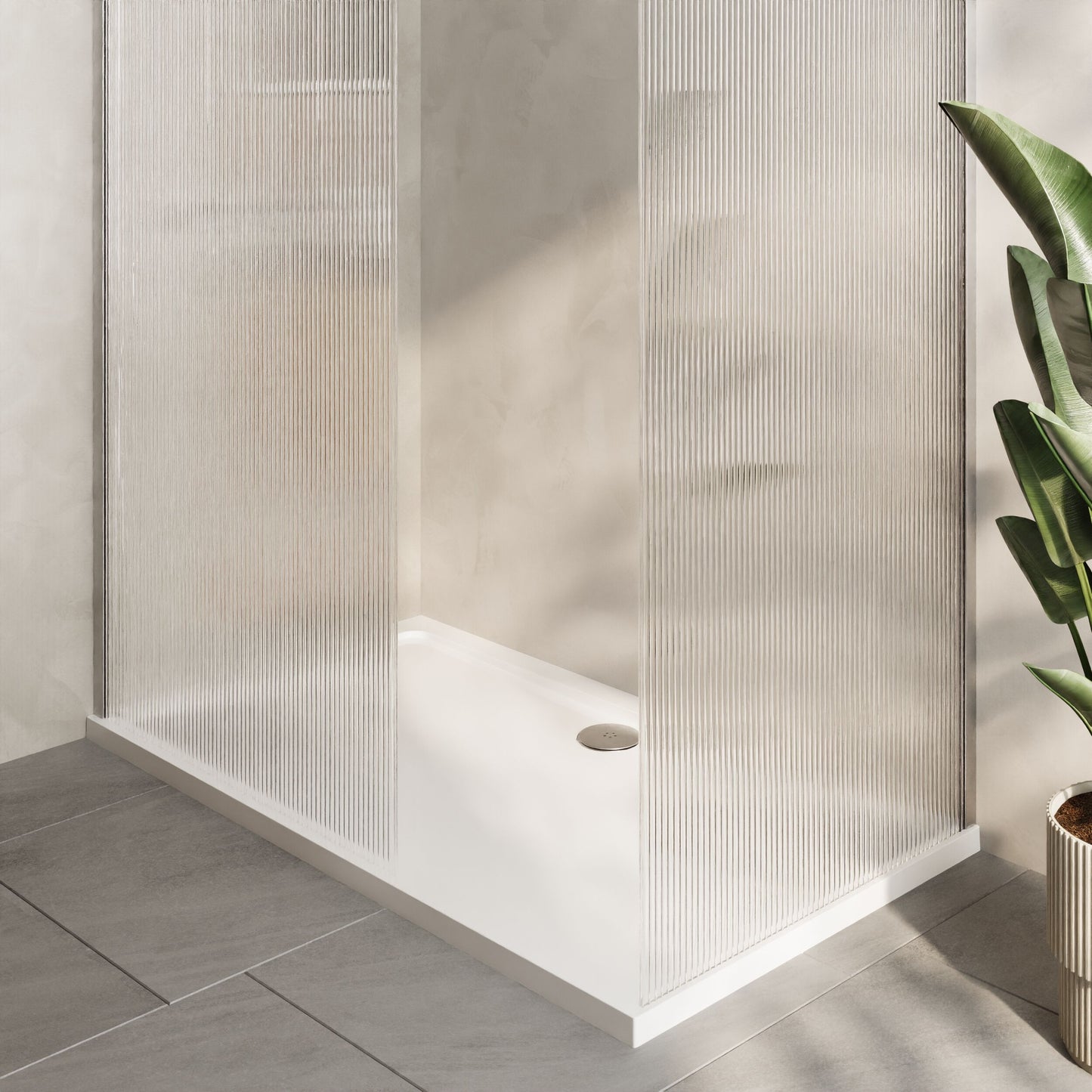 Nuie 900mm Frameless Fluted Walk-In Wetroom Screen Set With Tray