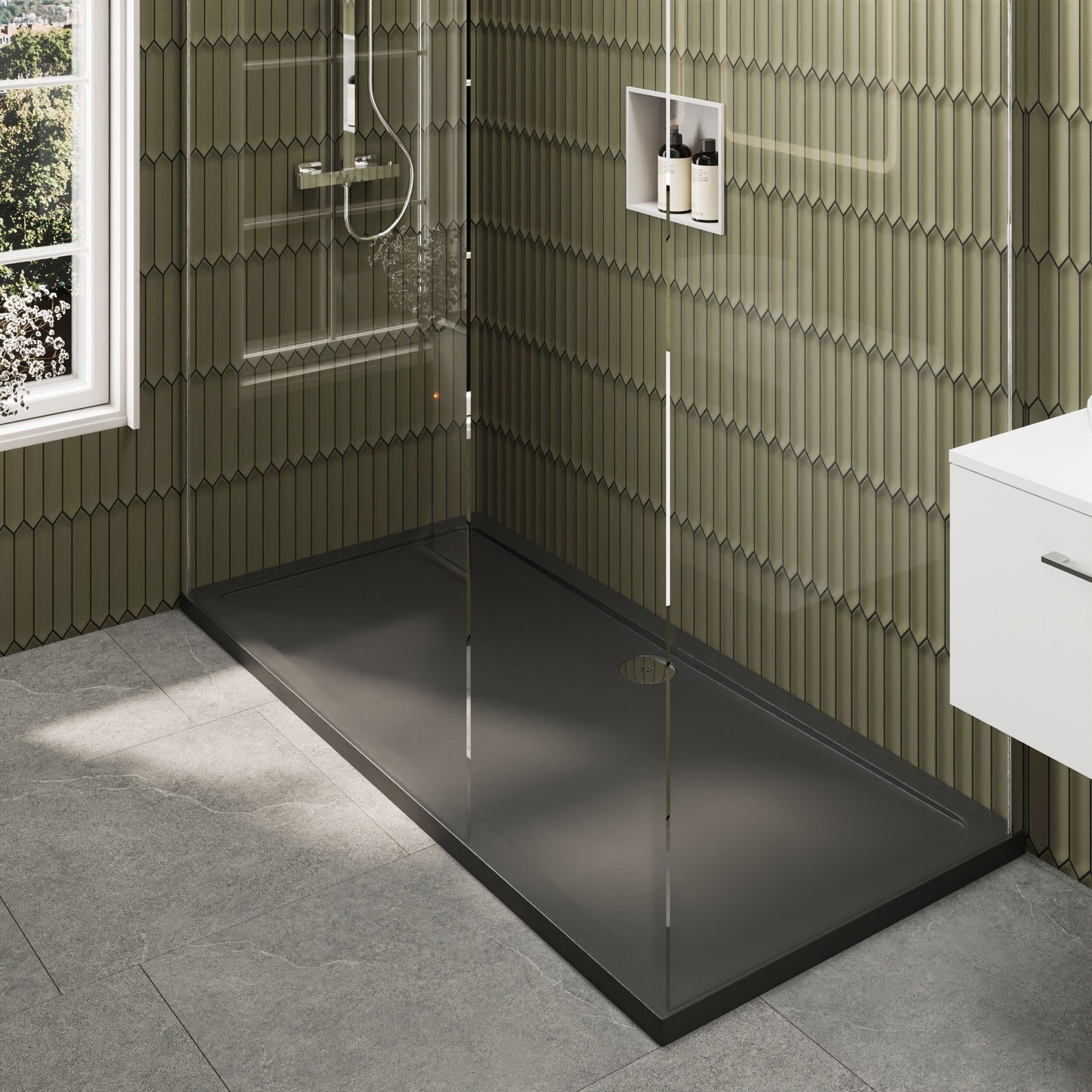 Nuie 1198mm Frameless Walk-In Wetroom Screen Set With Slate Grey Tray