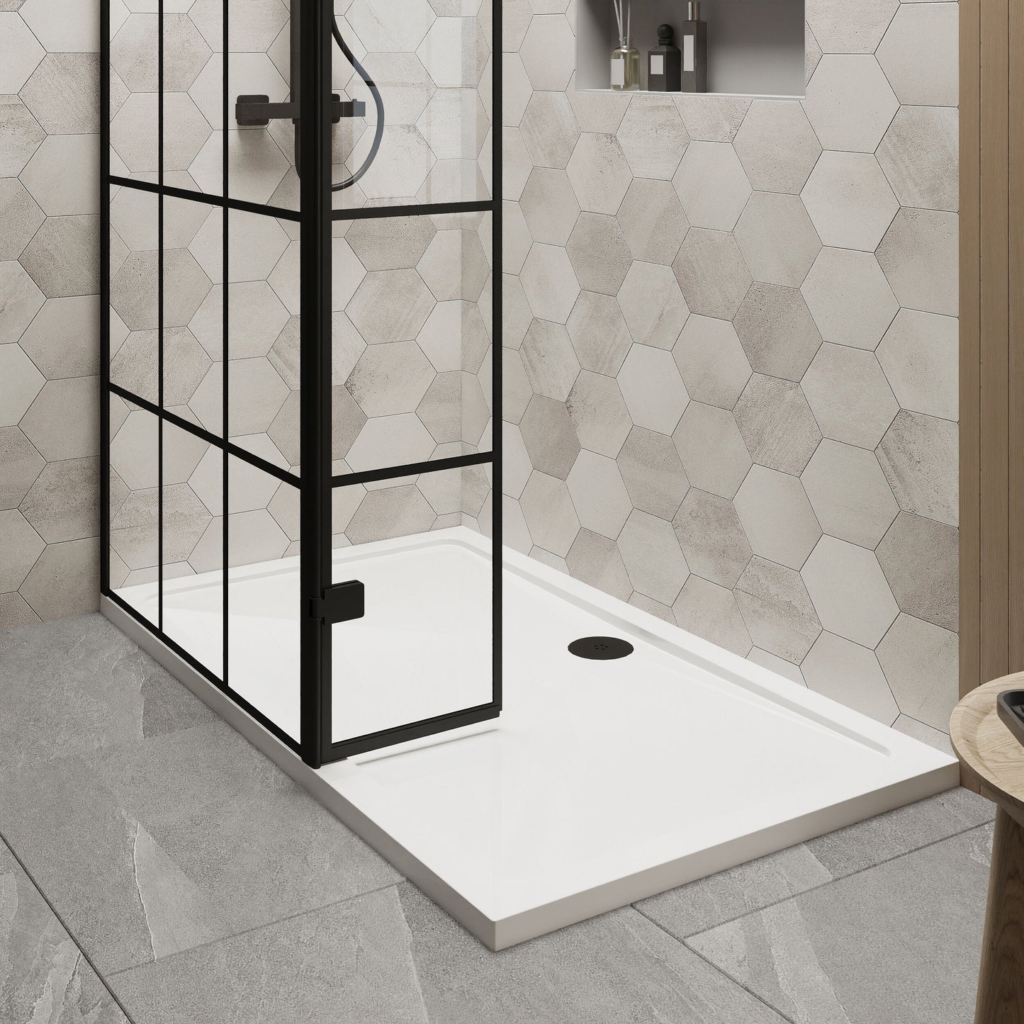 Nuie 900mm Framed Walk-In Wetroom Return Screen With Tray