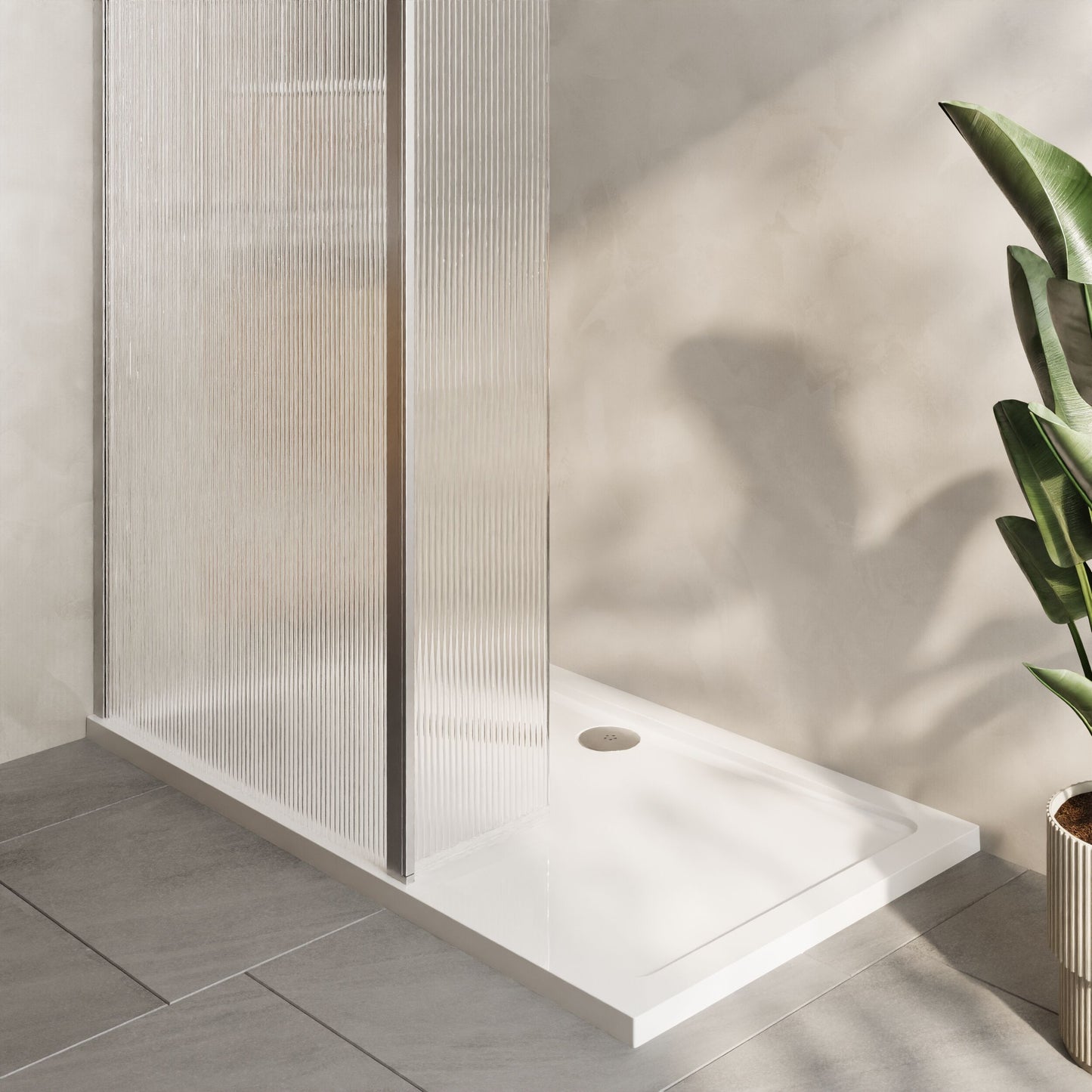 Nuie 900mm Fluted Walk-In Wetroom Return Screen With Tray