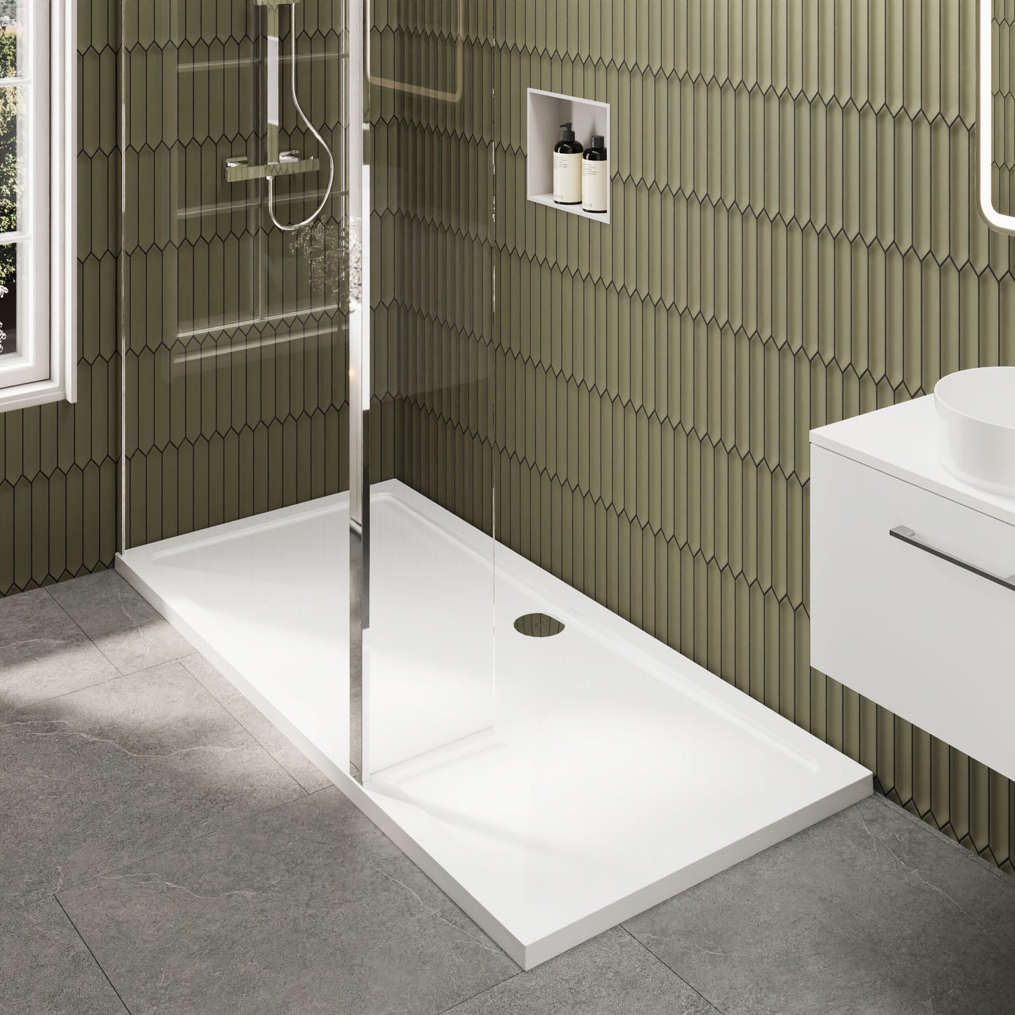 Nuie 1198mm Framed Walk-In Wetroom Return Screen With Tray