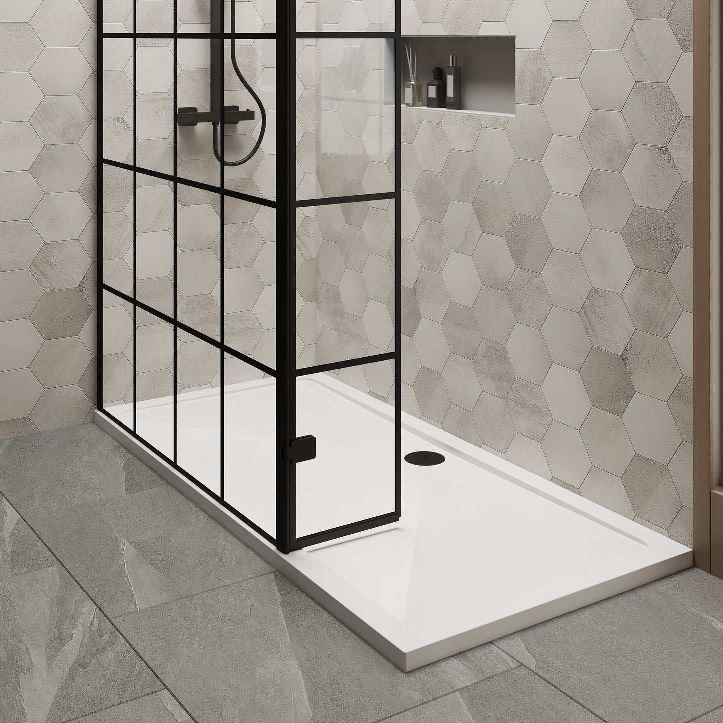 Nuie 1200mm Framed Walk-In Wetroom Return Screen With Tray