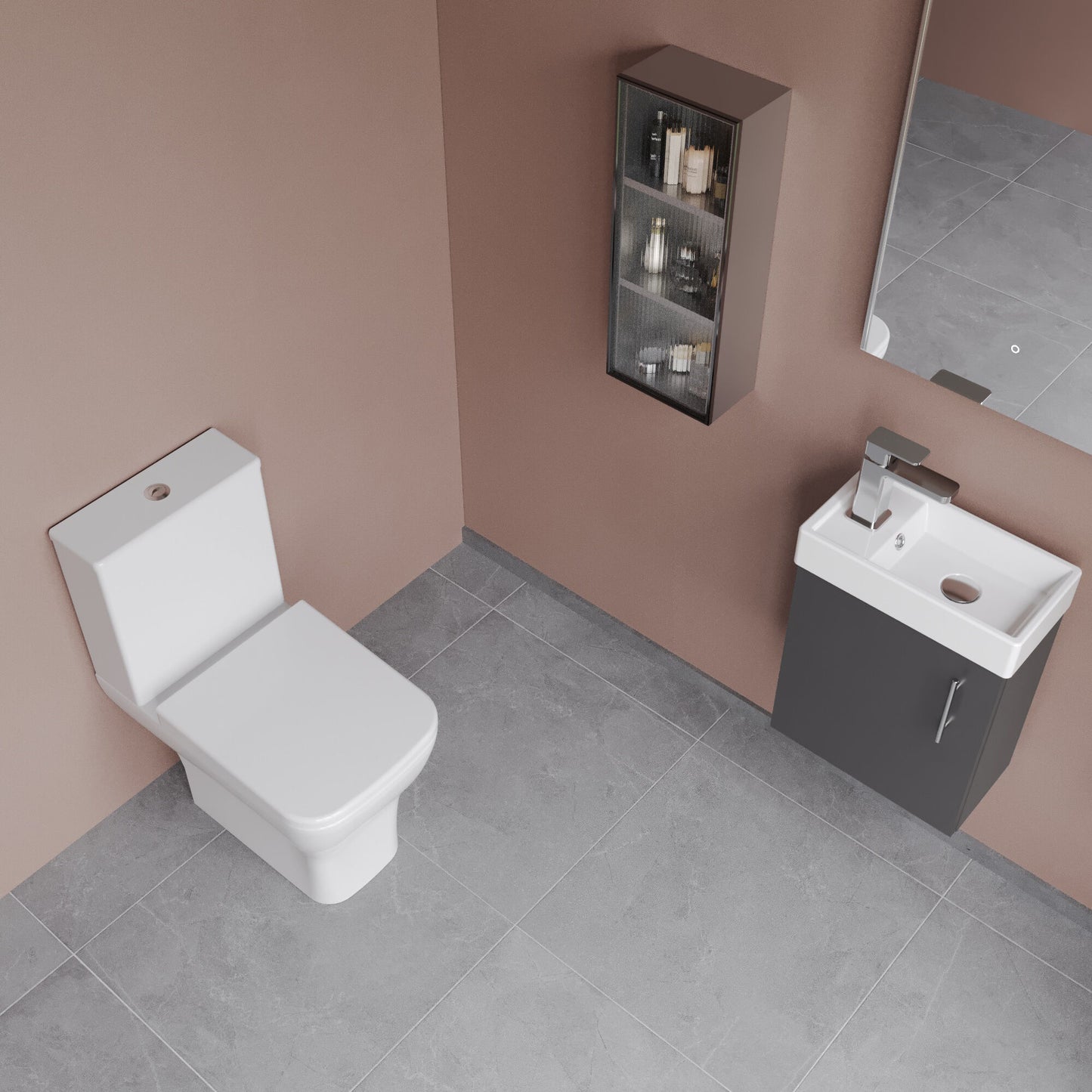 Nuie 400mm Wall Hung Charcoal Black Vanity Unit with Toilet, Basin, Tap, Waste & Soft Close Seat