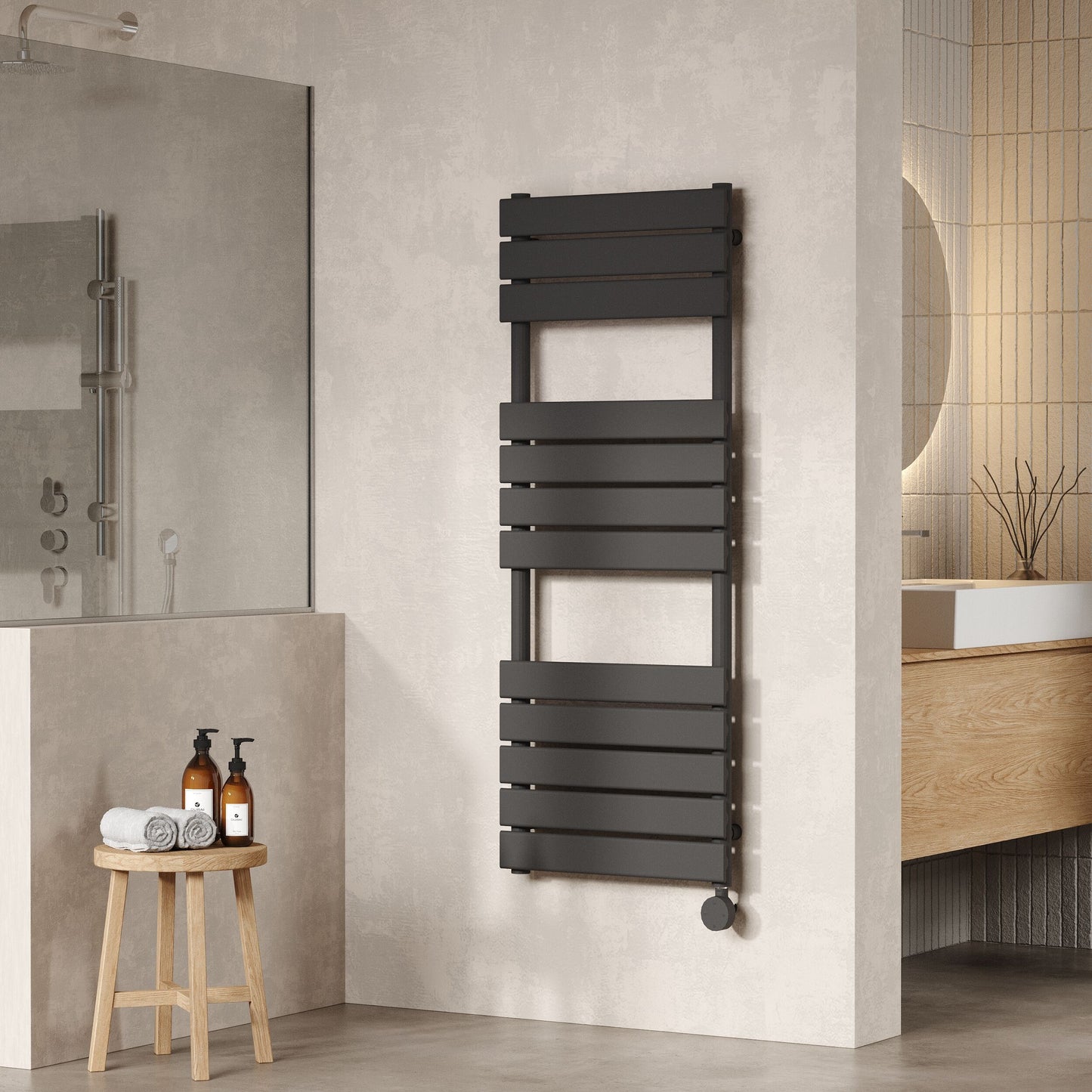 Hudson Reed 1213mm x 500mm 12 Bar Anthracite Vertical Square Electric Flat Towel Rail