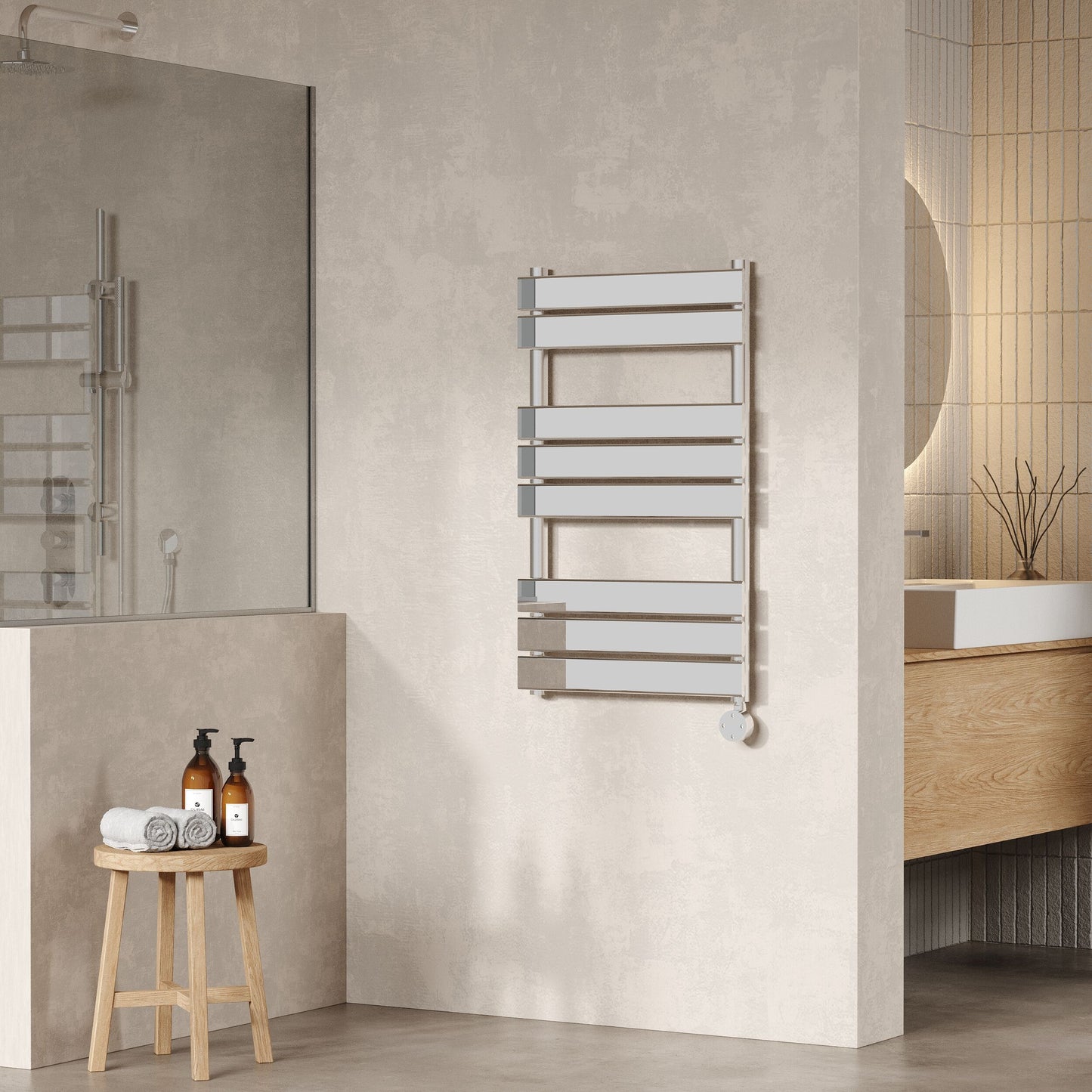 Hudson Reed 840mm x 500mm 8 Bar Chrome Vertical Square Electric Flat Towel Rail