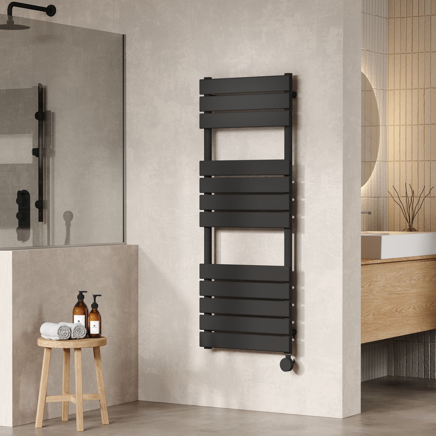 Hudson Reed 1213mm x 500mm Matt Black Vertical Flat Electric Towel Rail
