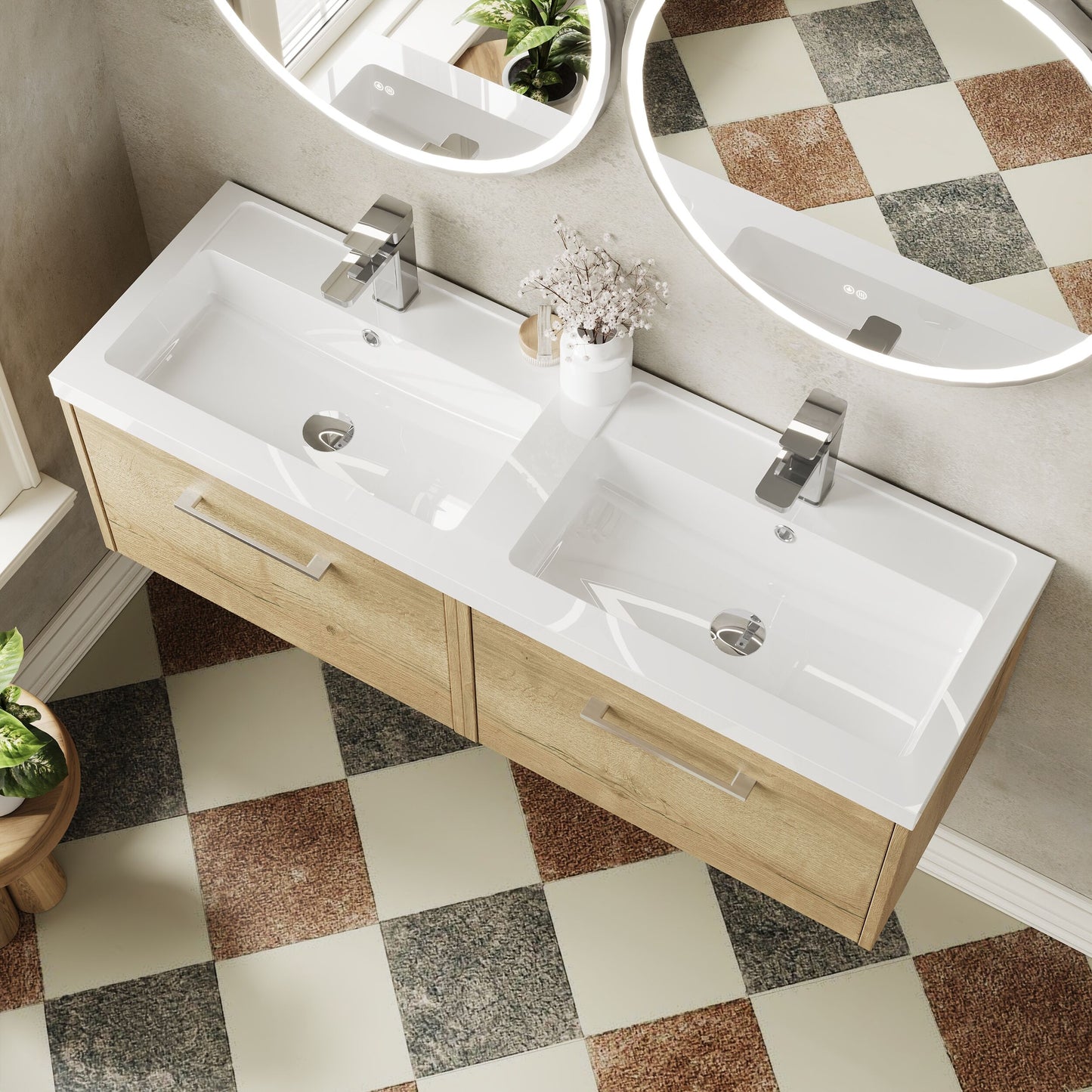 Hudson Reed Juno 1200mm Autumn Oak Wall Hung 2-Drawer Vanity Unit with Double Basin