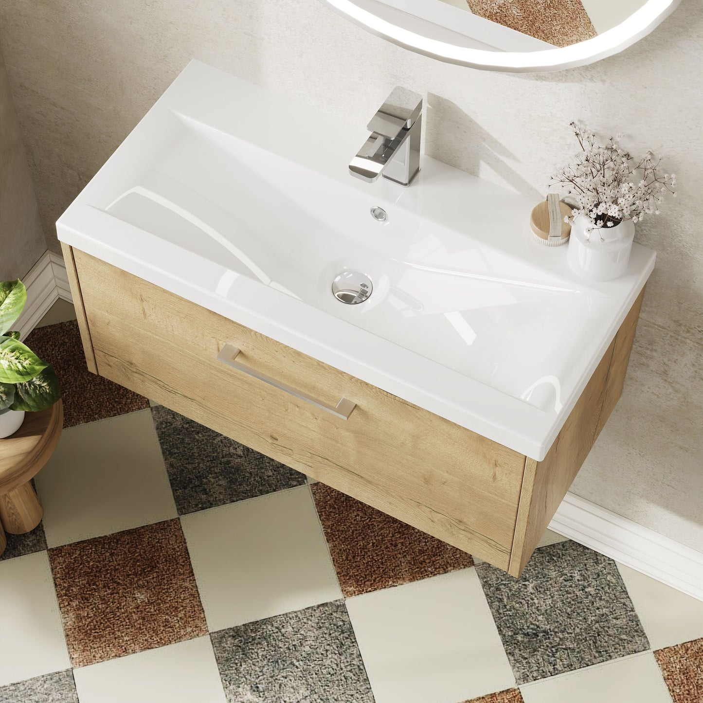 Hudson Reed Juno 800mm Autumn Oak Wall Hung Single Drawer Vanity Unit With Basin