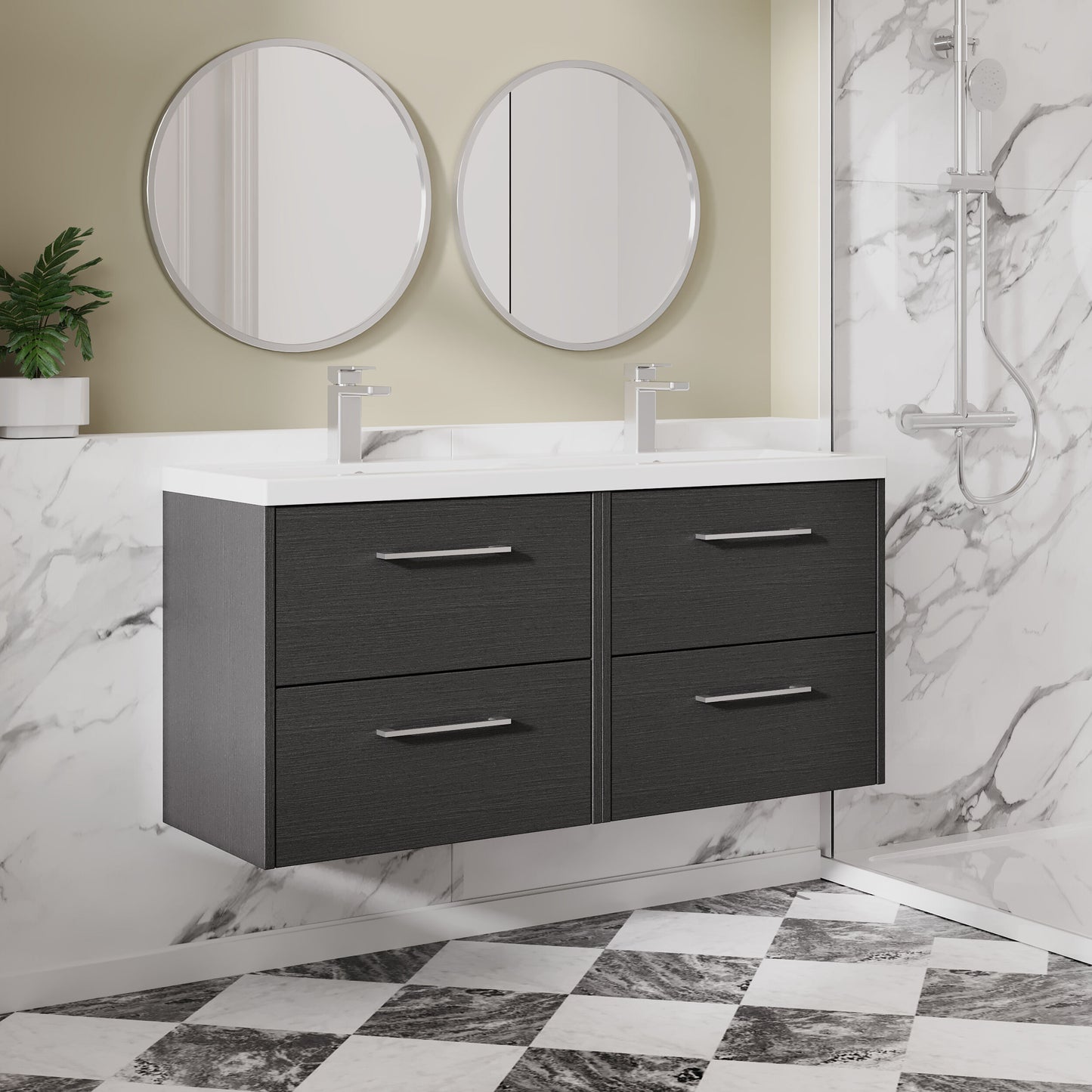Hudson Reed Juno 1200mm Graphite Grey Wall Hung Double Basin Vanity Unit With Handles