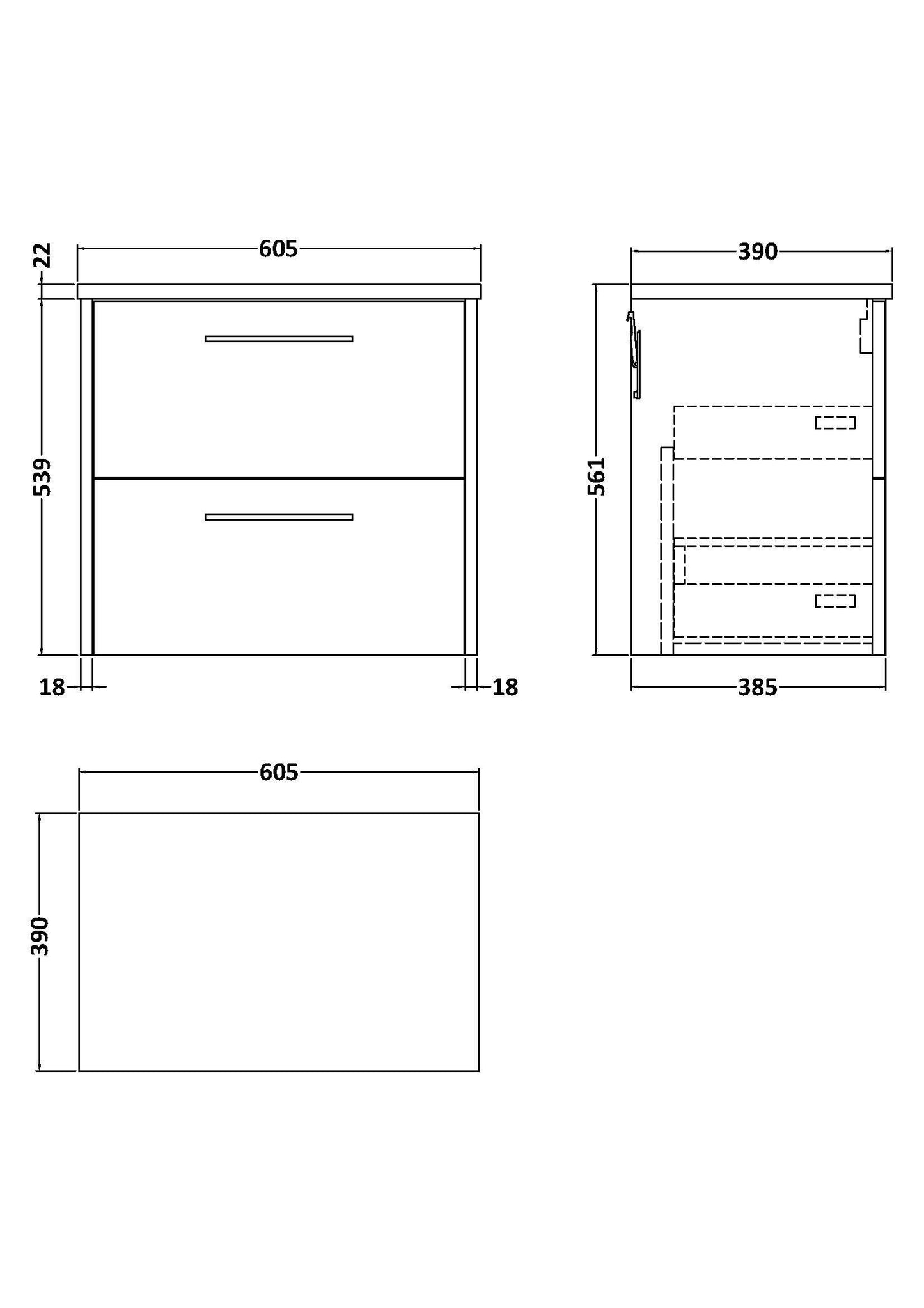 Hudson Reed Juno 600mm Graphite Grey Woodgrain Wall Hung 2-Drawer Vanity Unit With Laminate Top