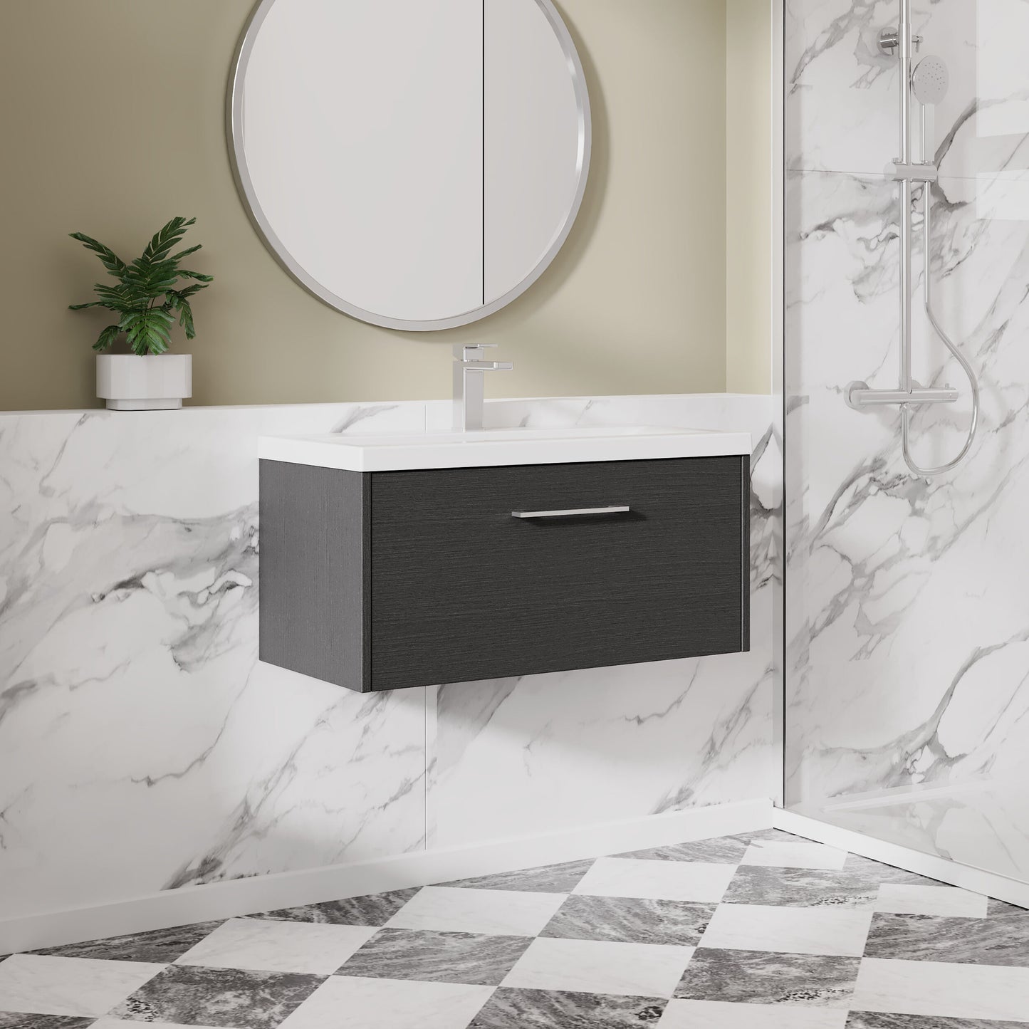 Hudson Reed Juno 800mm Graphite Grey Wall Hung Single Drawer Vanity Unit with 1 Tap Hole Basin