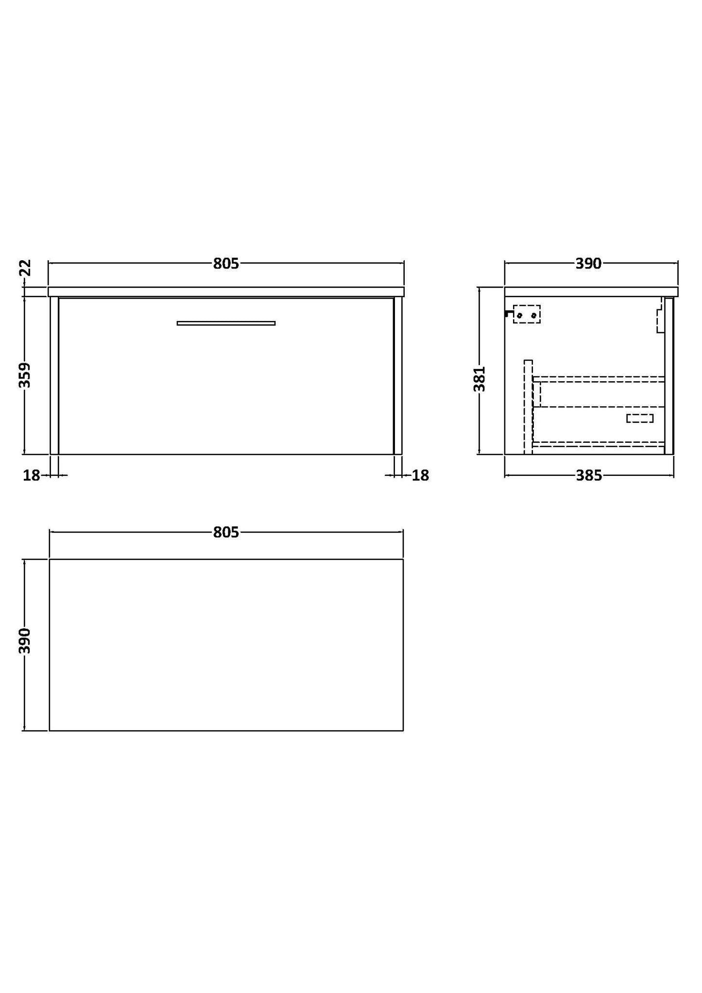 Hudson Reed Juno 800mm Graphite Grey Woodgrain Wall Hung Single Drawer Vanity Unit With Laminate Worktop