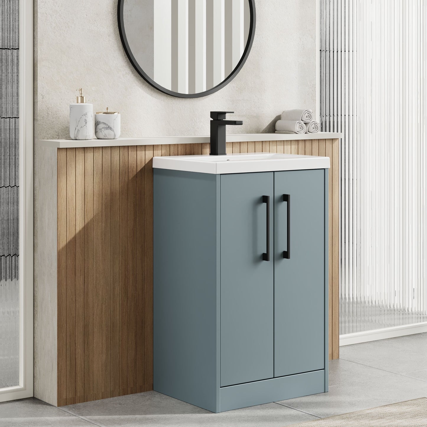 Hudson Reed Juno 500mm Floor Standing 2-Door Vanity Unit with 1 Tap Hole Basin