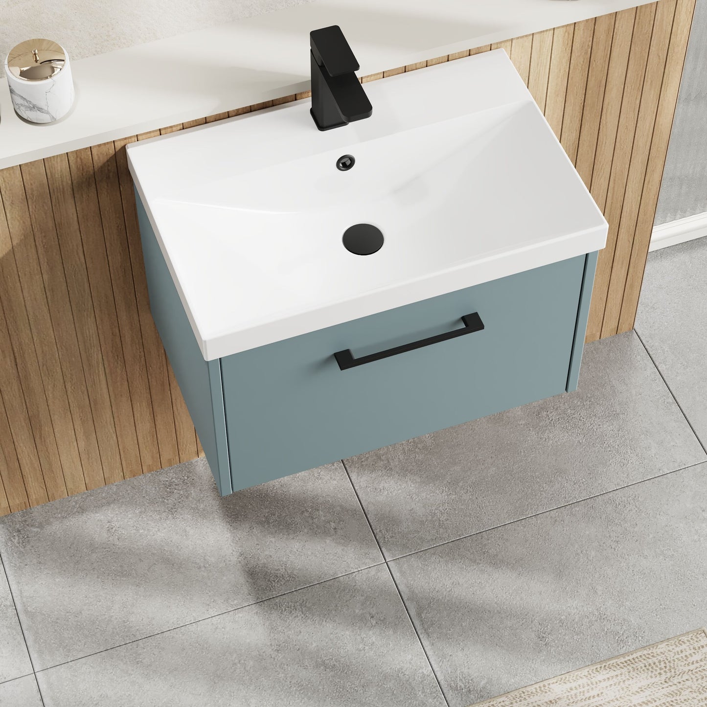 Hudson Reed Juno 600mm Coastal Grey Wall Hung Single Drawer Vanity Unit With Thin-Edge 1 Tap Hole Basin