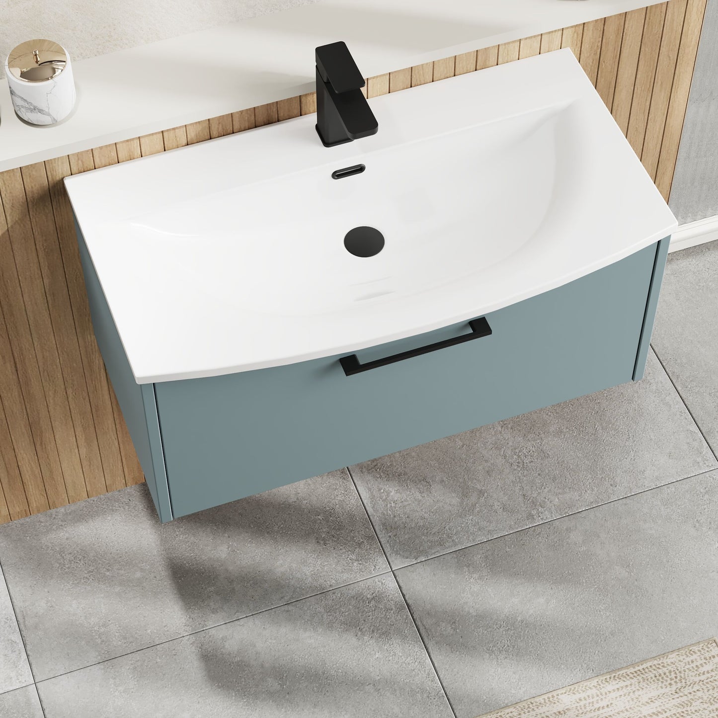 Hudson Reed Juno 800mm Wall Hung Single Drawer Vanity Unit with Curved 1 Tap Hole Basin