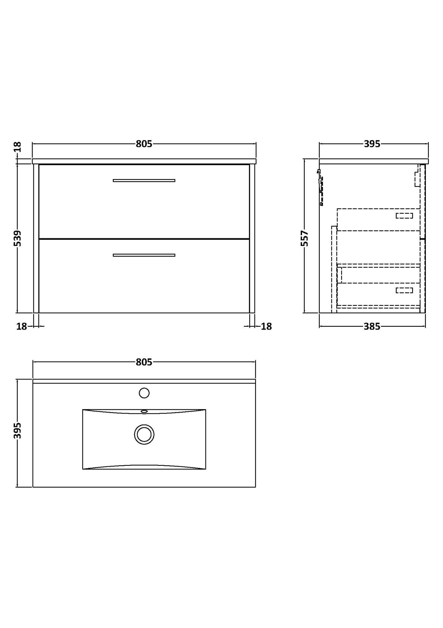 Hudson Reed Juno 800mm Wall Hung 2-Drawer Vanity Unit with 1 Tap Hole Basin