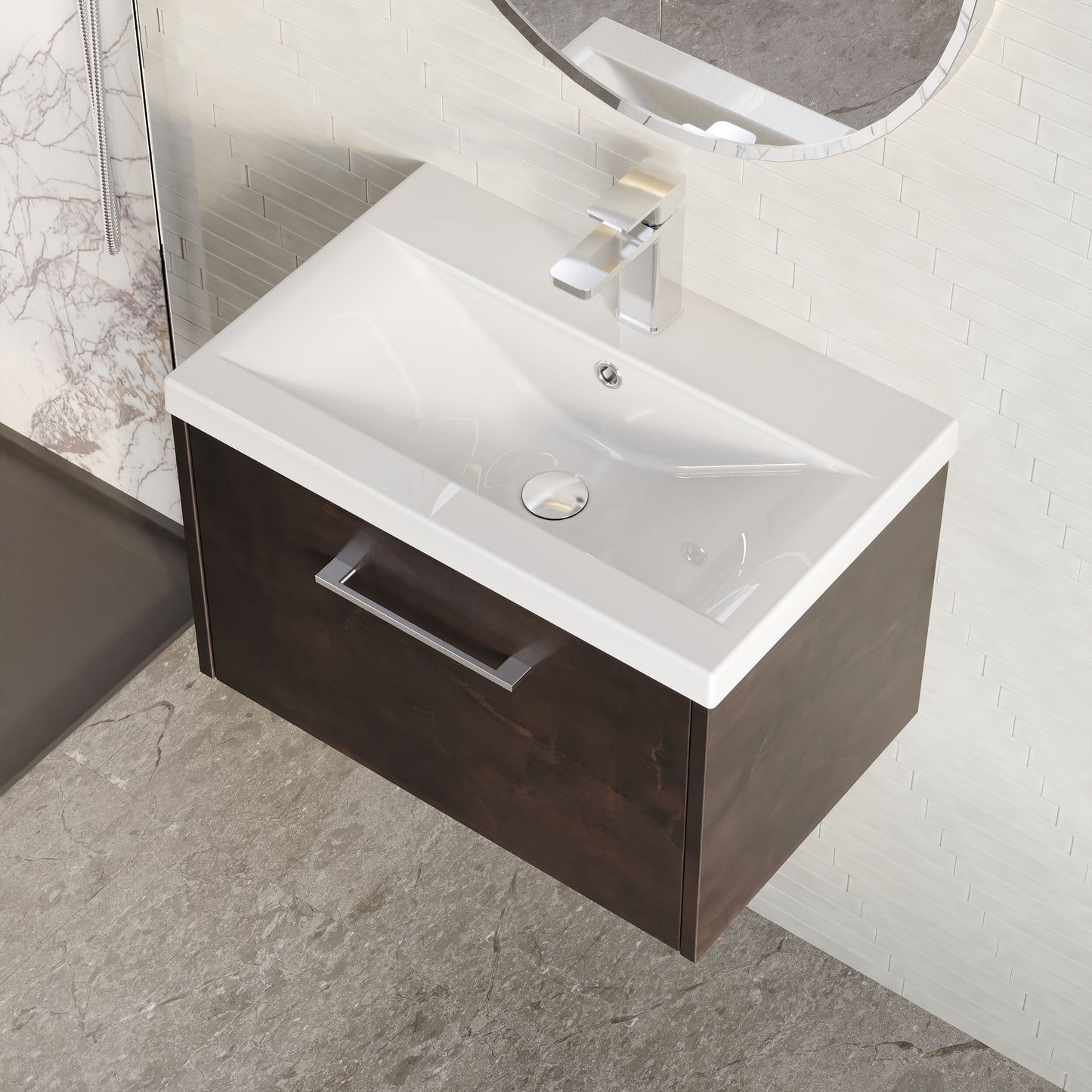 Hudson Reed Juno 600mm Metallic Slate Floor Standing 2 Door Vanity Unit with Ceramic Basin and Handles
