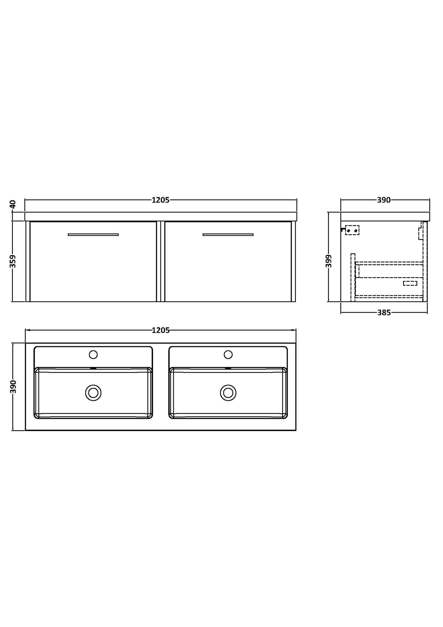 Hudson Reed Juno 1200mm Wall Hung 2 Drawer Vanity Unit with Double Basin