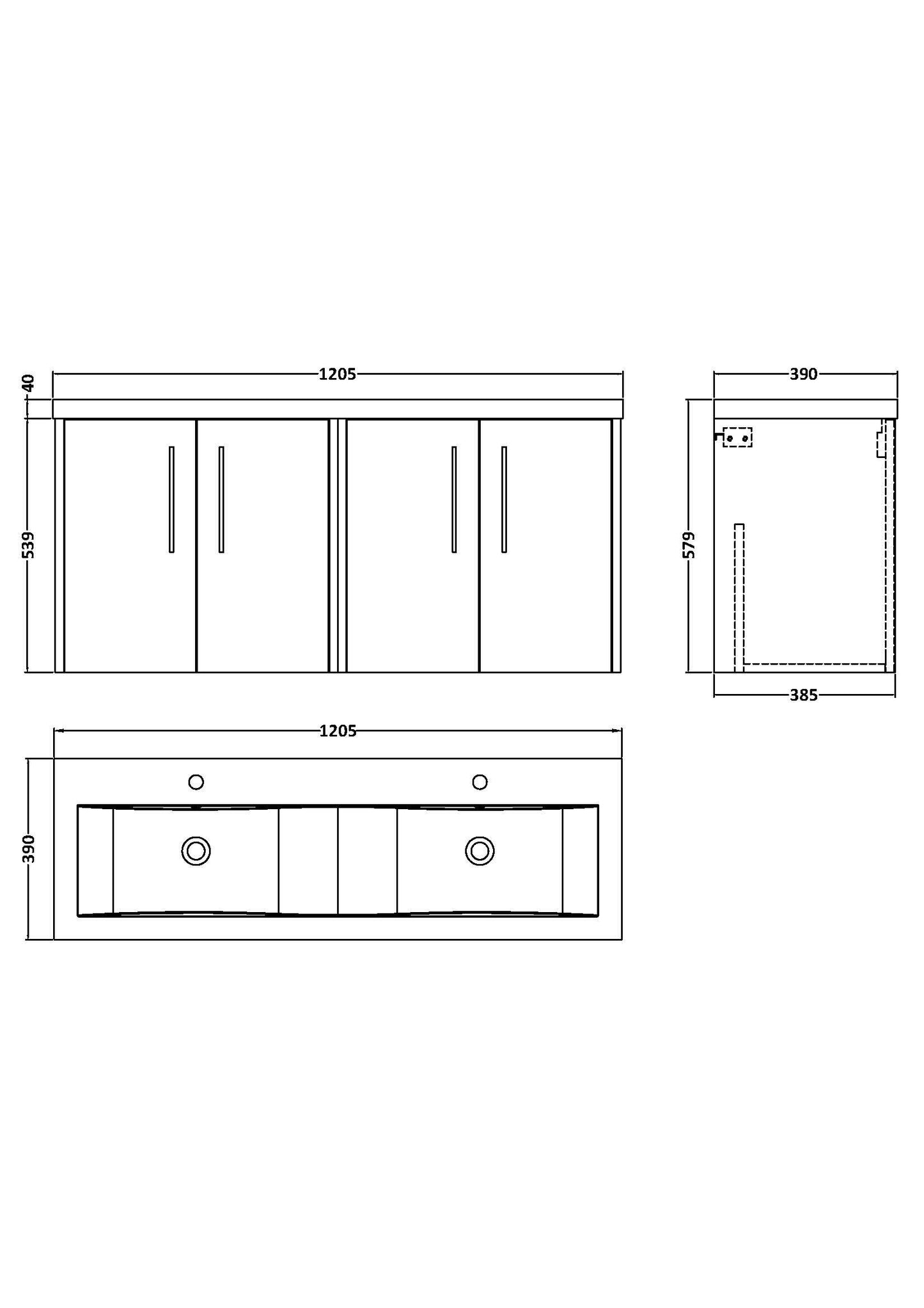 Hudson Reed Juno 1200mm Wall Hung 4 Door Vanity Unit with Double Basin