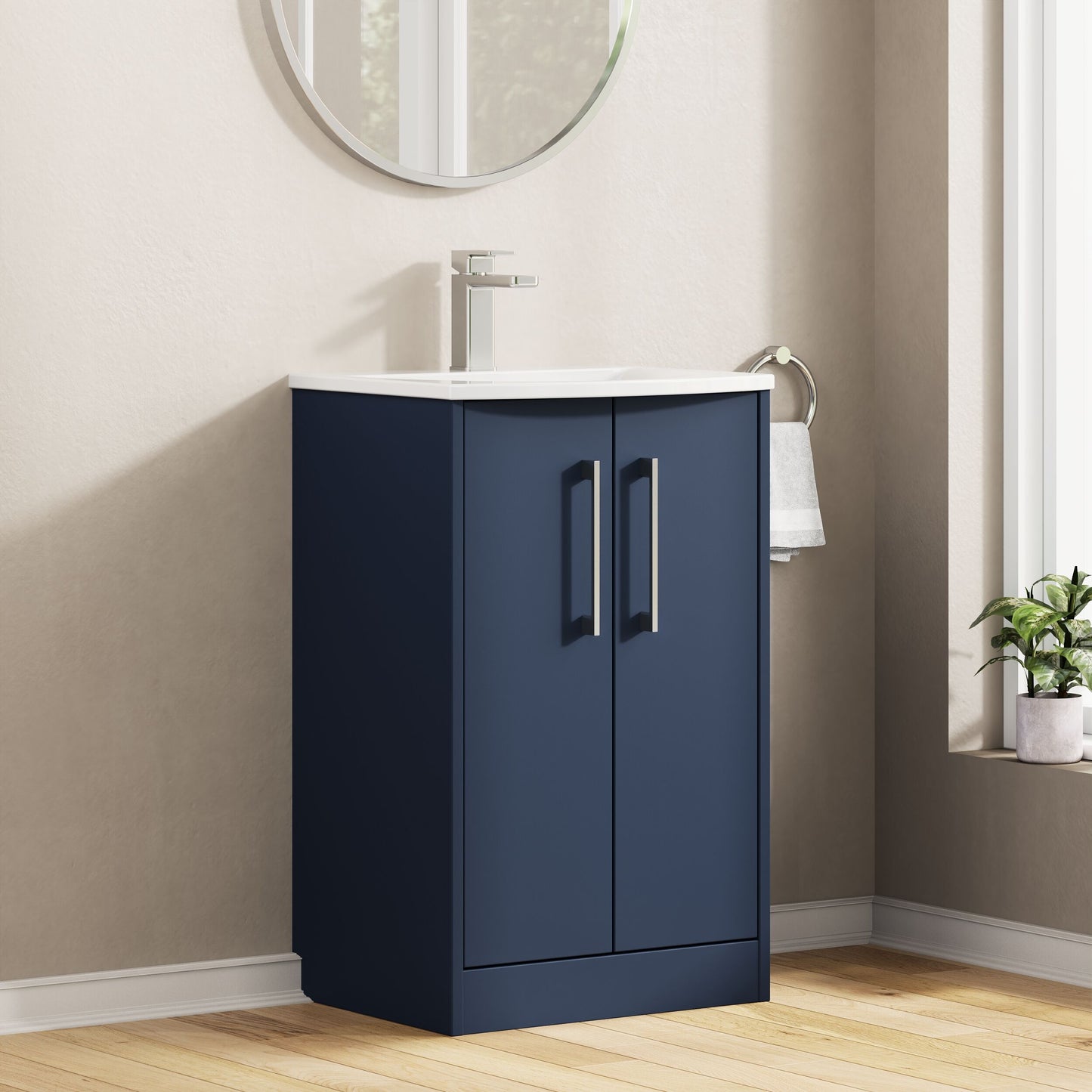 Hudson Reed Juno 500mm Midnight Blue Floor Standing 2-Door Vanity Unit & Basin with Soft Close Doors
