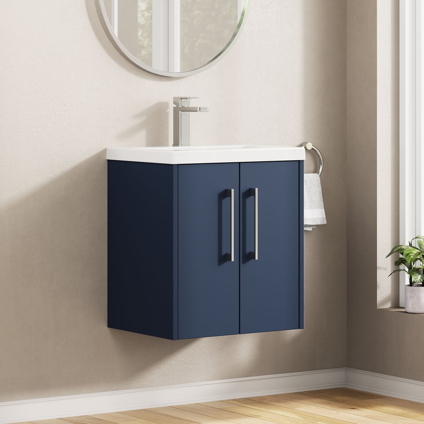 Hudson Reed Juno 510mm Midnight Blue Wall Hung 2-Door Vanity & Basin