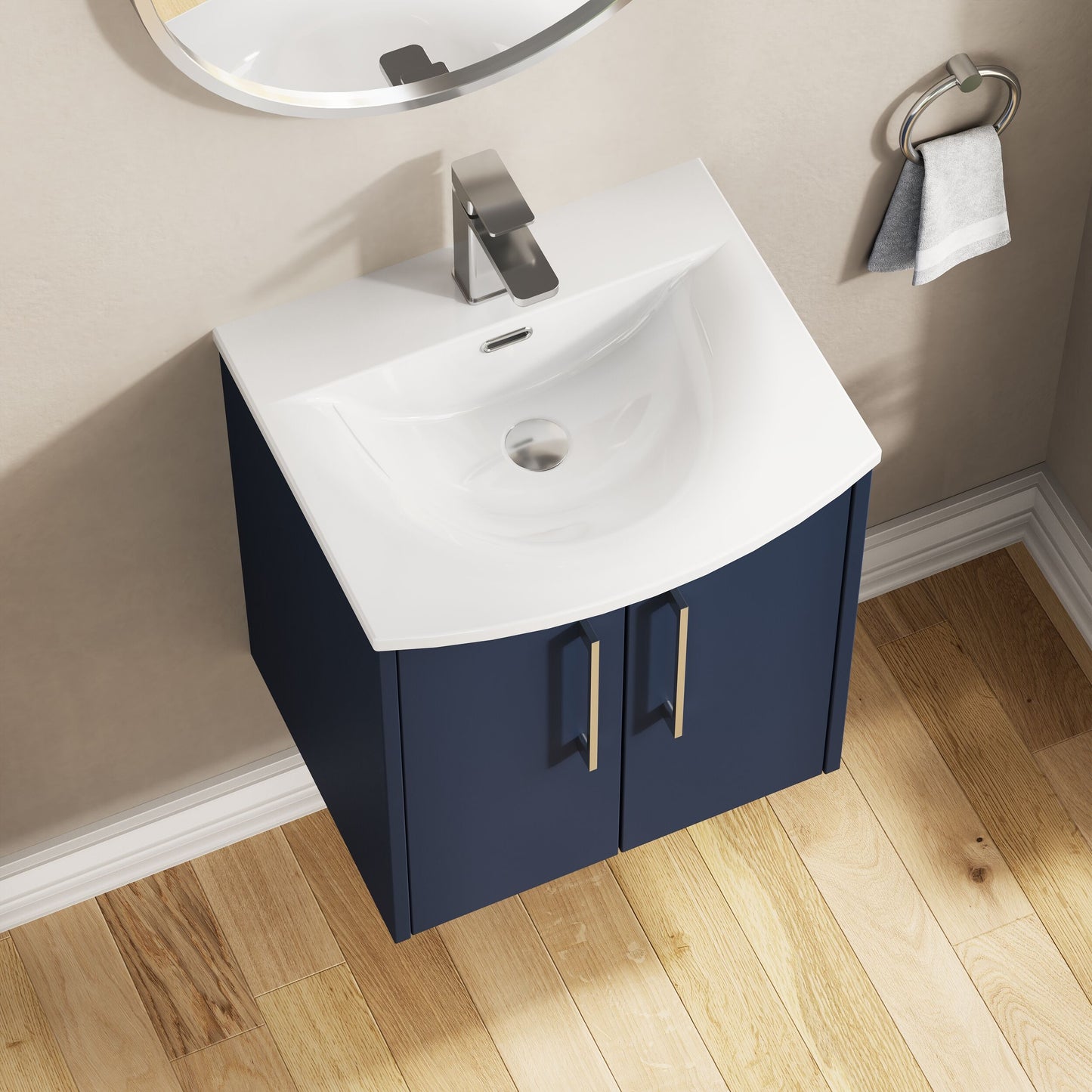 Hudson Reed Juno 500mm Wall Hung Midnight Blue 2-Door Vanity & Basin With Soft-Close Drawers