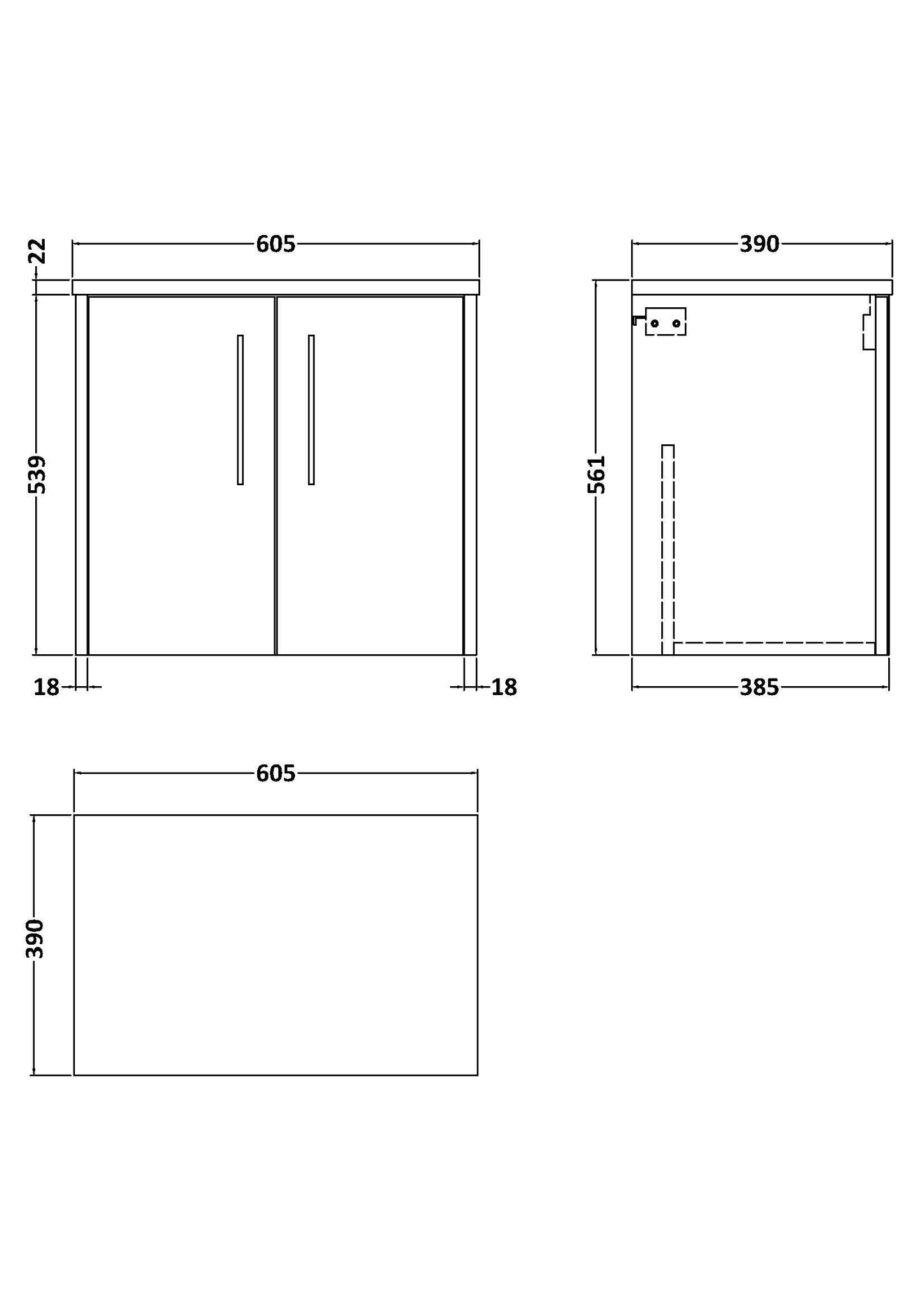 Hudson Reed Juno 600mm Midnight Blue Wall Hung 2-Door Vanity Unit With Laminate Worktop