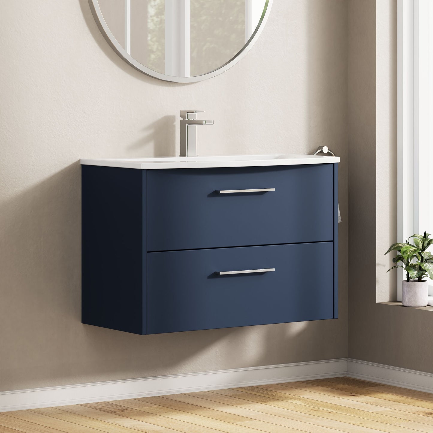 Hudson Reed Juno 800mm Midnight Blue Wall Hung 2-Drawer Vanity Unit & Basin With Handles