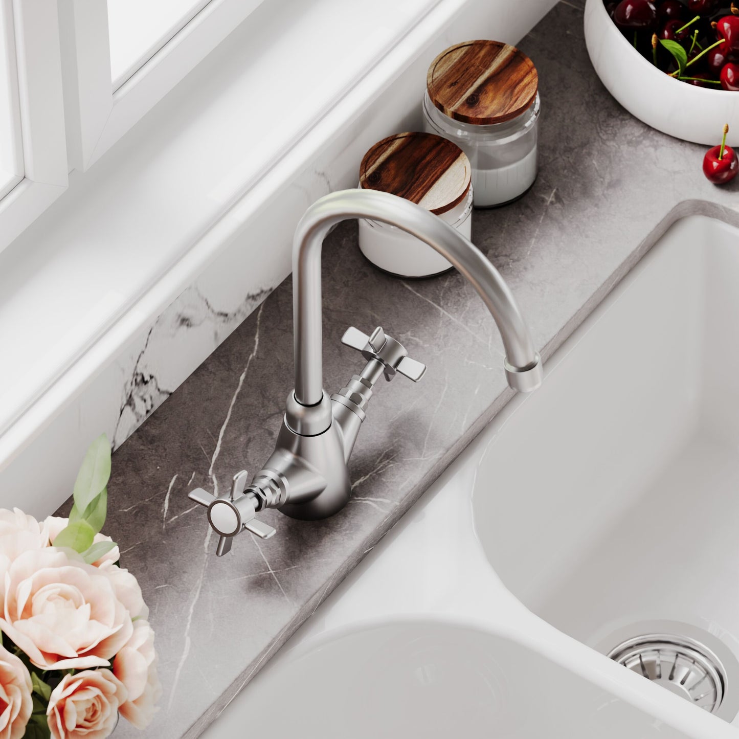 Kitchen Taps Traditional Mono Crosshead Handle Sink Mixer Tap