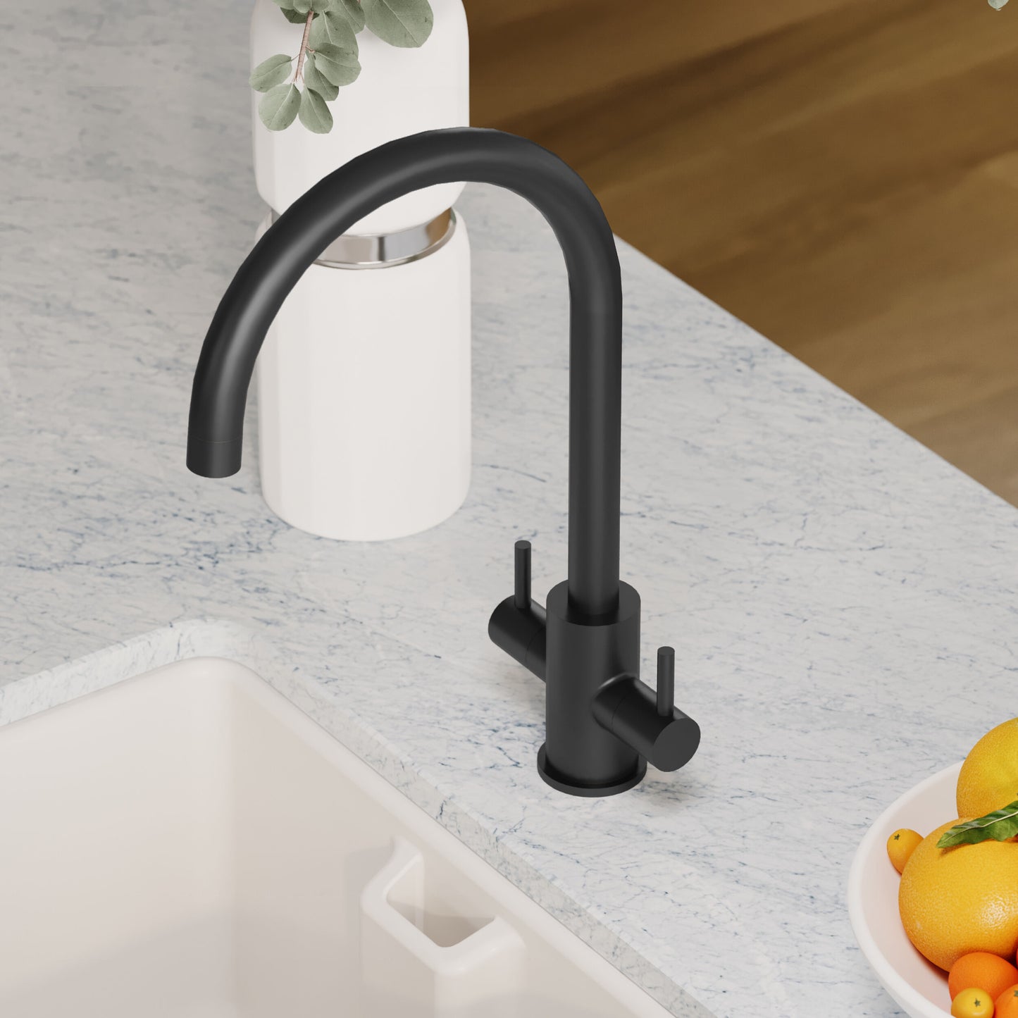 Kitchen Taps Lachen Mono Basin Twin Lever Round Basin Tap