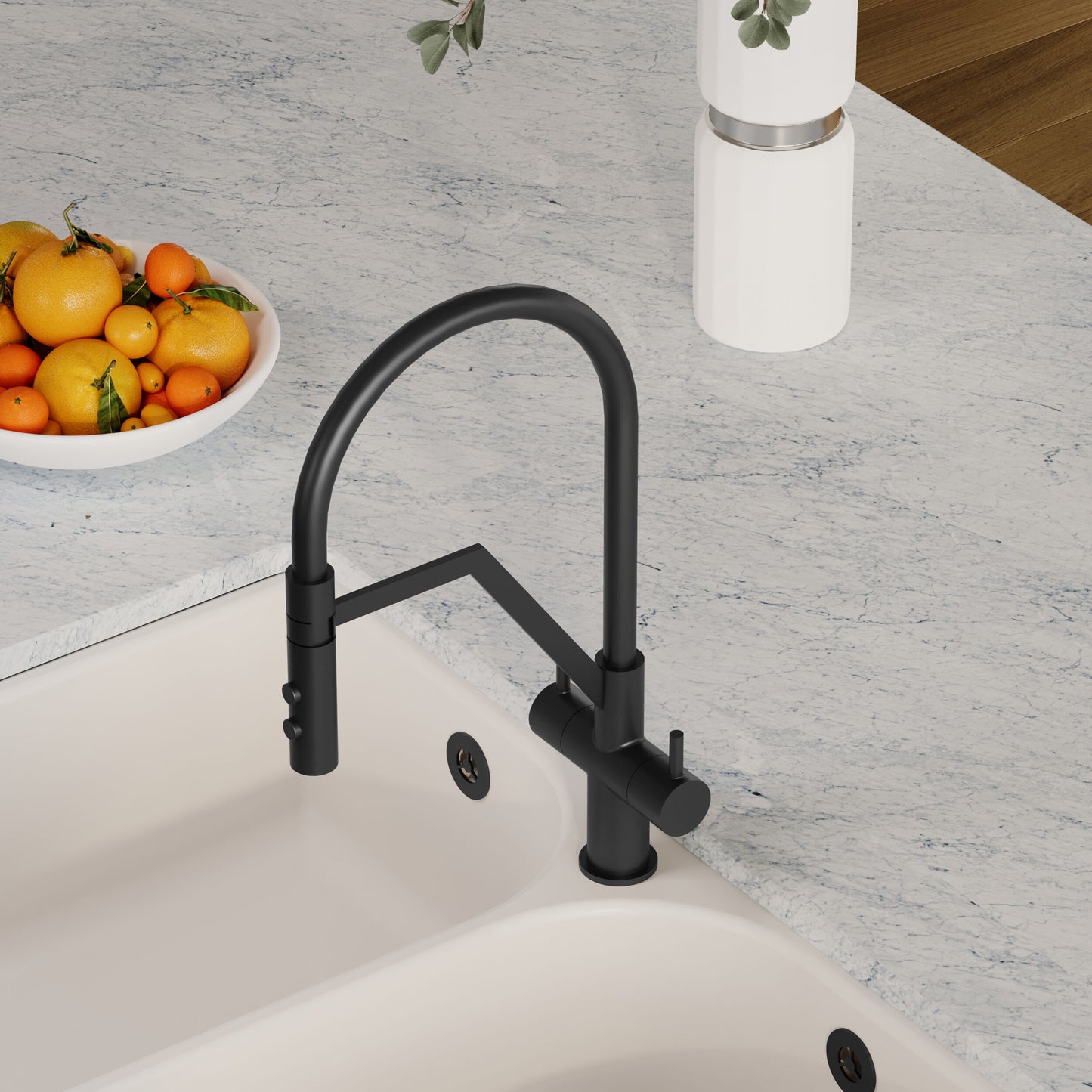 Kitchen Taps Ravi Mono Basin Twin Lever Round Basin Tap & Rinser