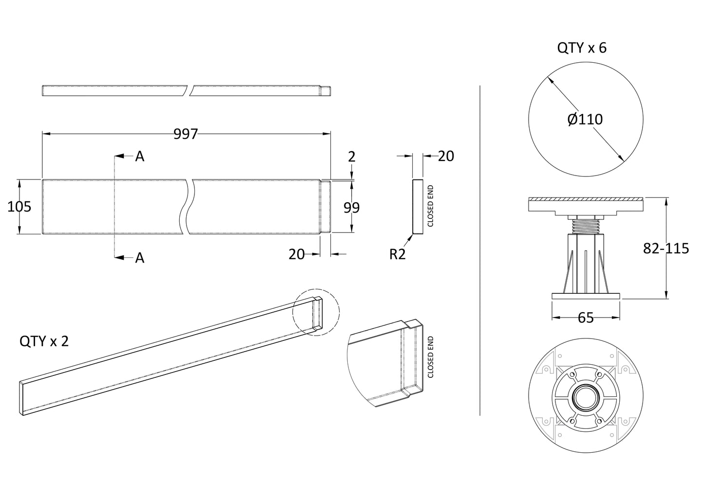 Nuie 700mm Square White Leg Set With Plinth, Legs, Clips & Screws
