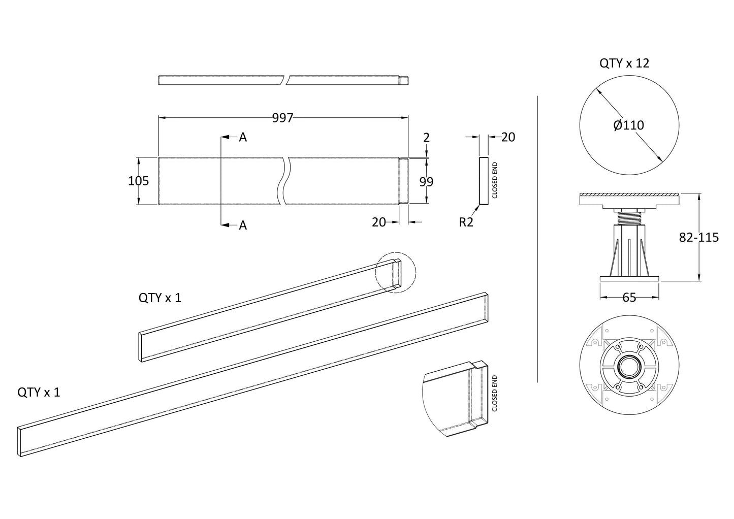 Nuie 1300mm White Leg Set With Plinth, Legs, Clips & Screws