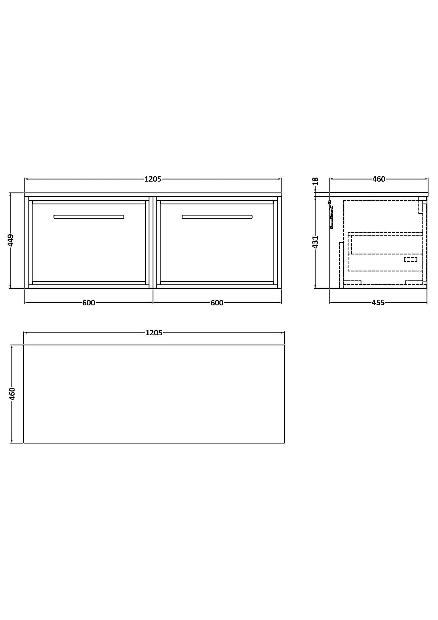 Hudson Reed Lille 605mm Wall Hung Single Drawer Vanity Unit Including Worktop, Handle