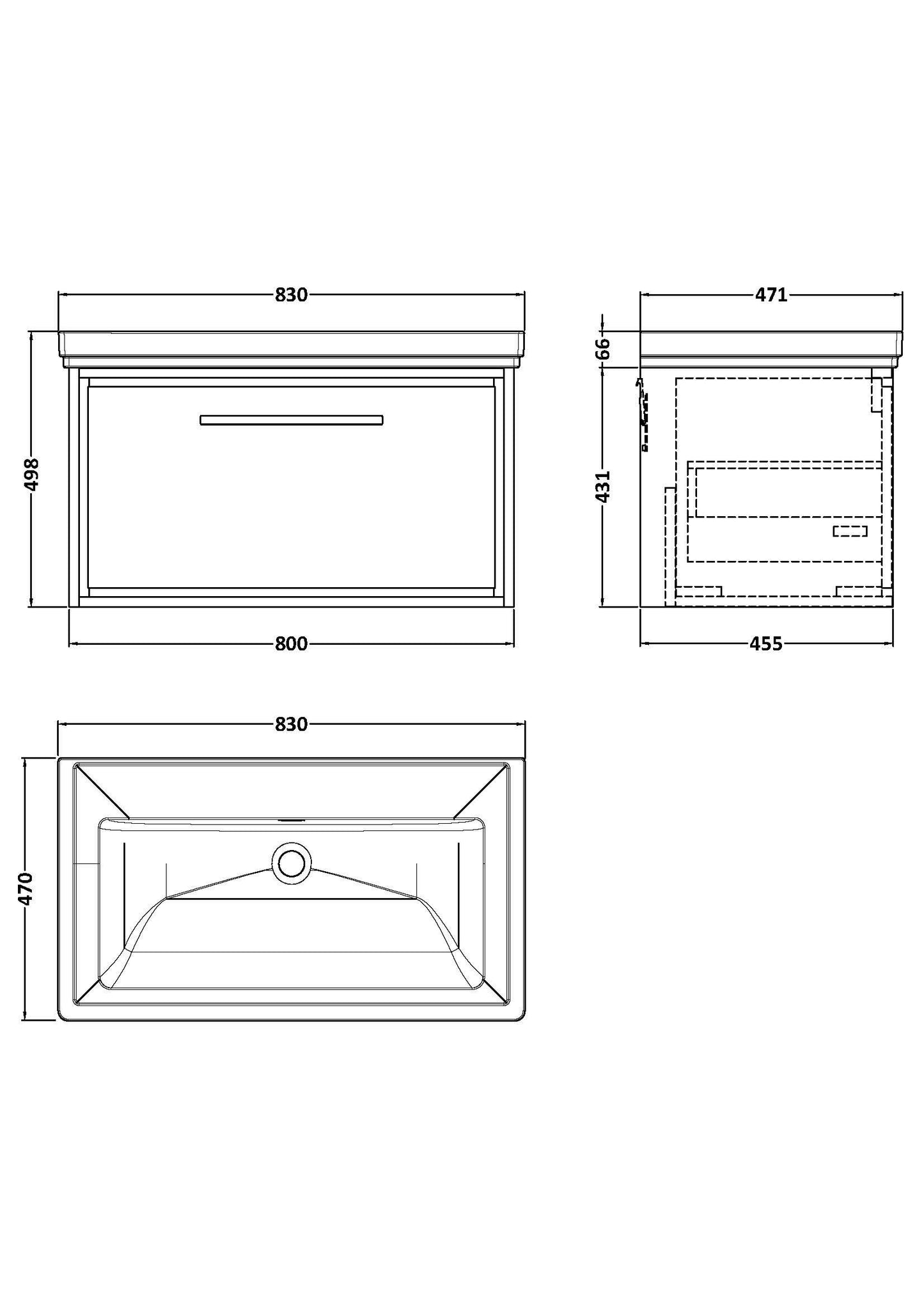 Hudson Reed Lille 830mm Graphite Grey Woodgrain Wall Hung Single Drawer Vanity Unit With Basin