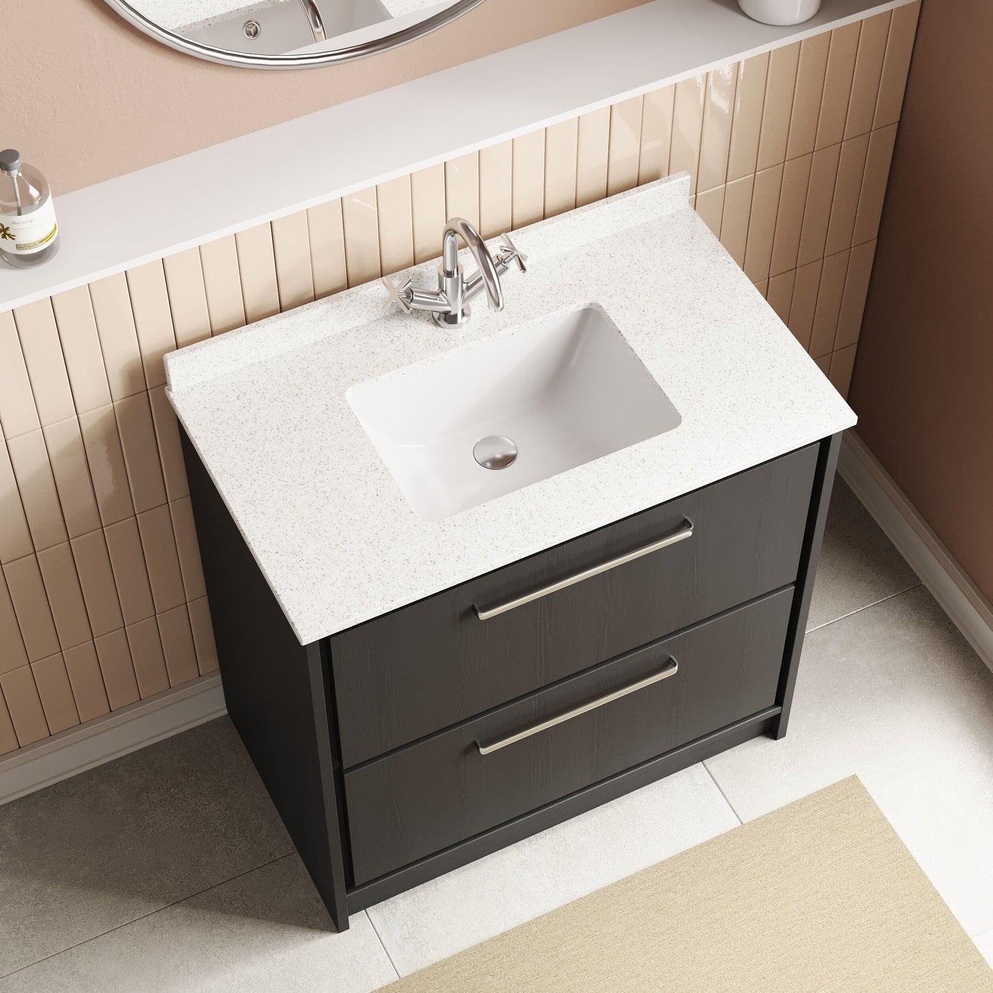 Hudson Reed Lille 800mm Graphite Grey Woodgrain Floor 2-Drawer Vanity With Marble Underslung Basin